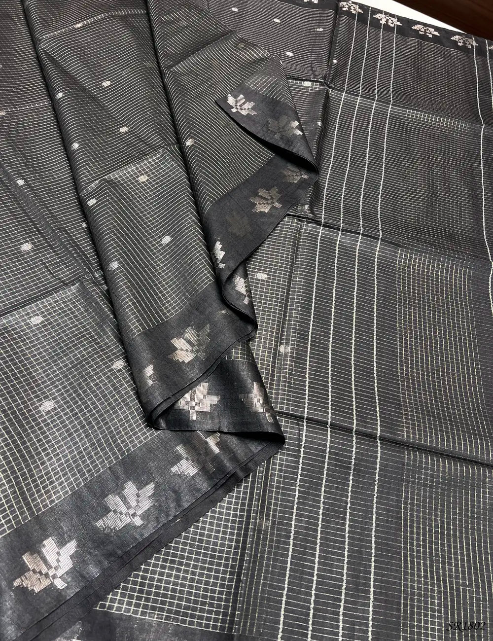Black - Moonga Silk Saree Front View