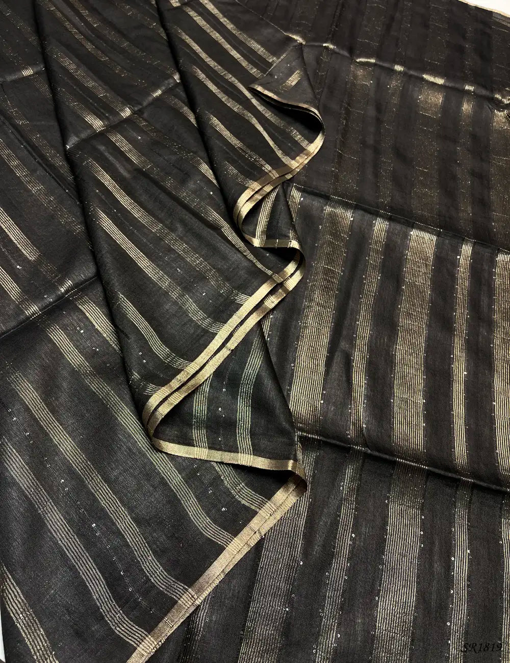 Black - Moonga Silk Saree Front View