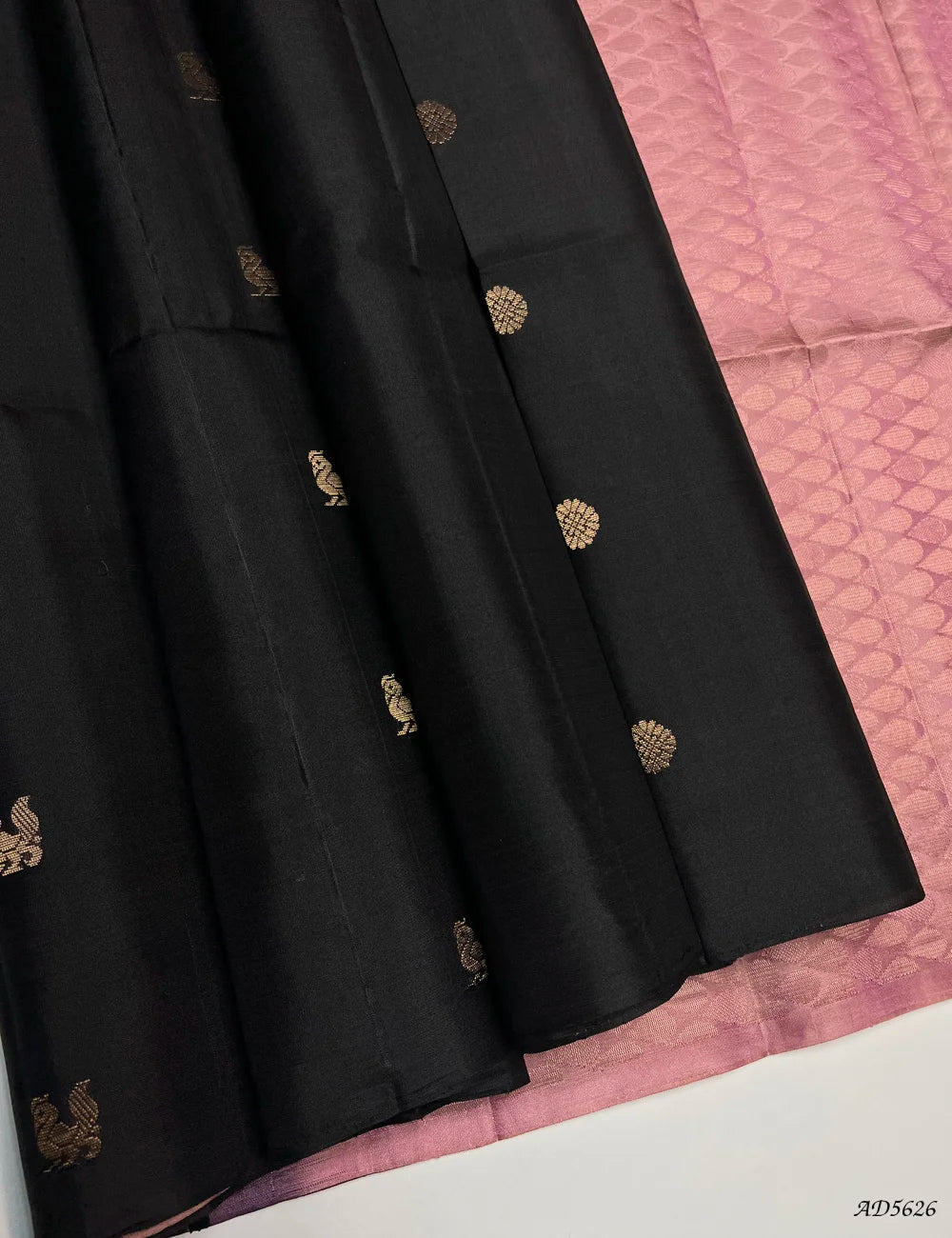Black & Pink - Soft Silk Saree Front View