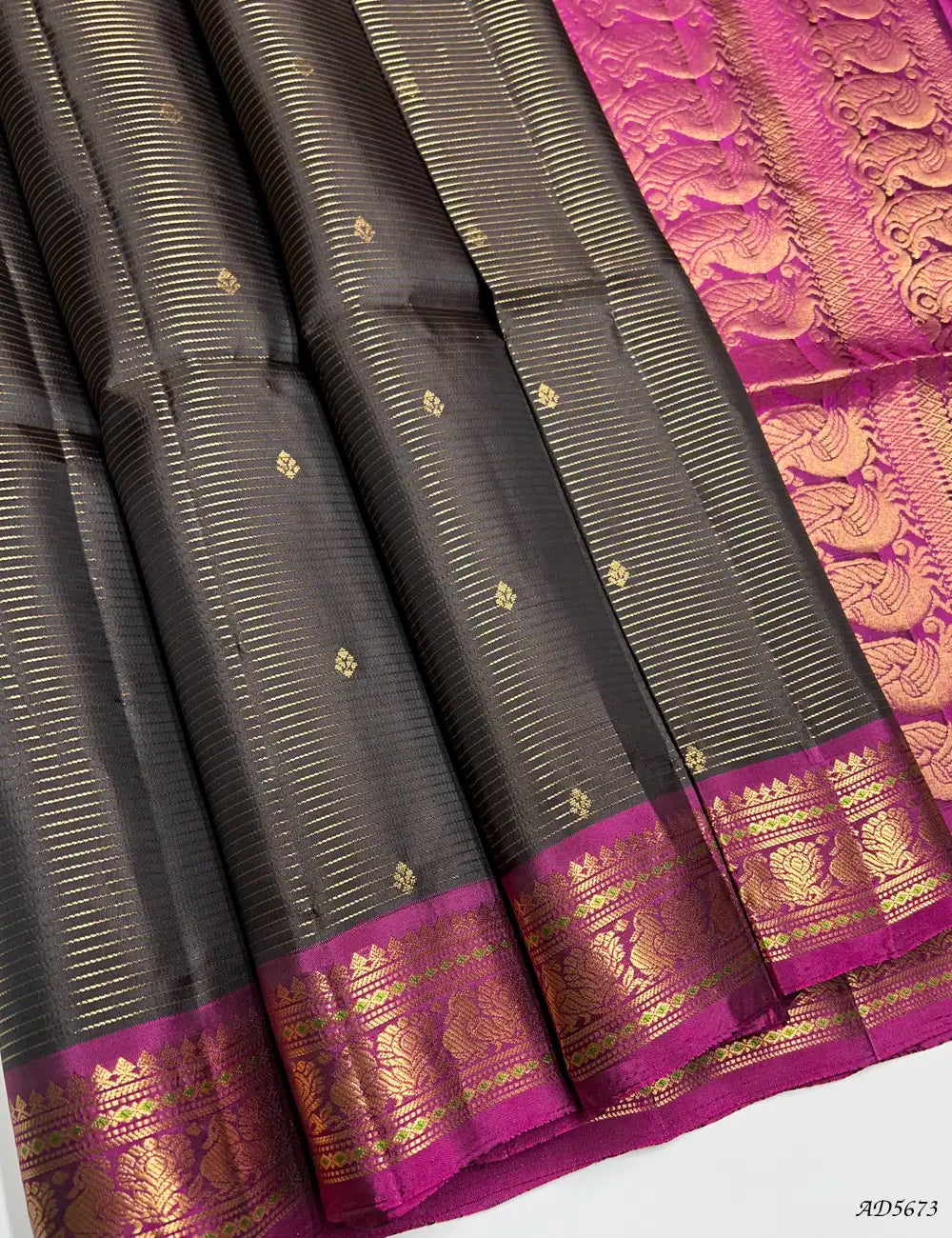 Black & Rani Pink - Vairaoosi X Kanchi Border Soft Silk Saree Front View