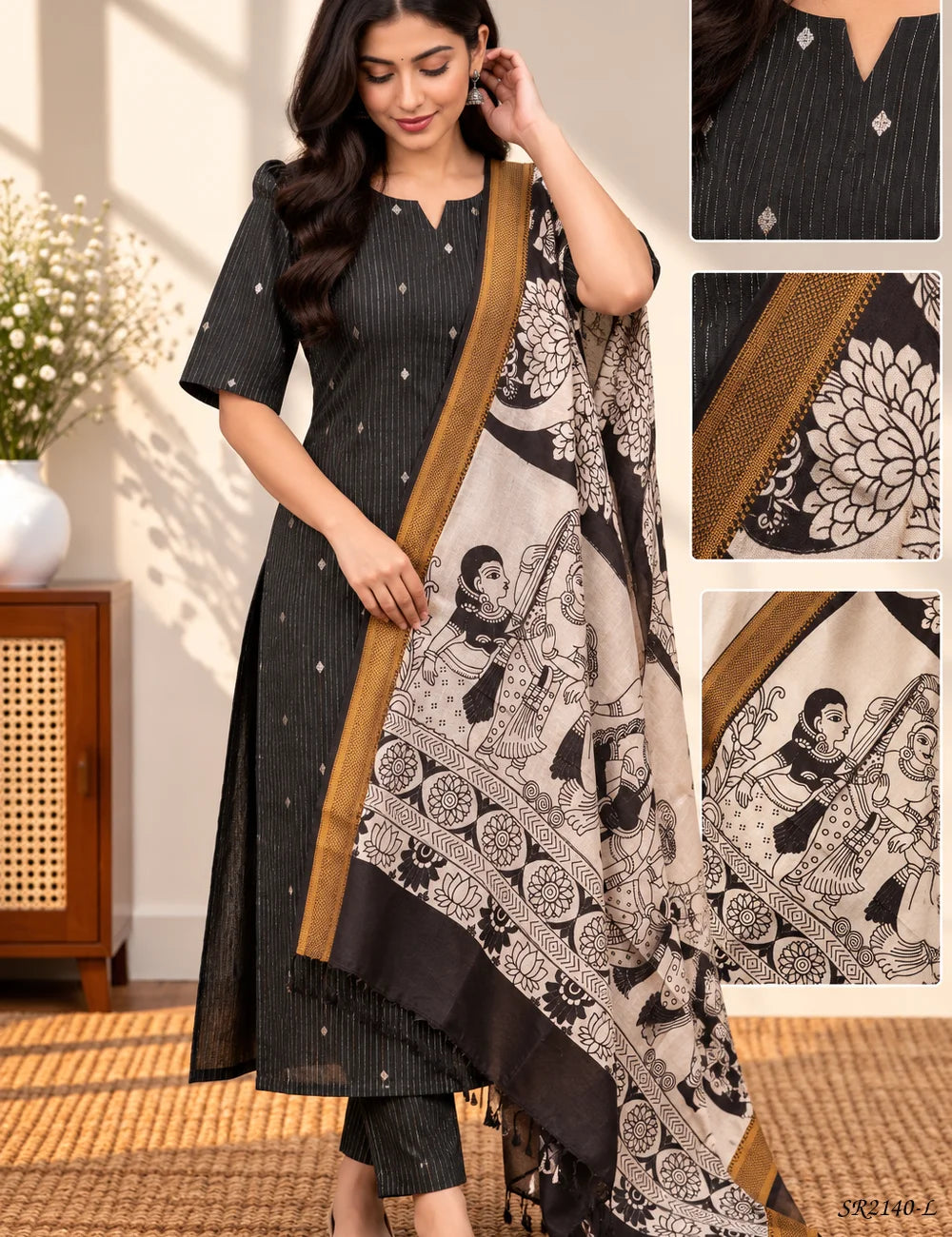 Black - Salwar Set Pallu View