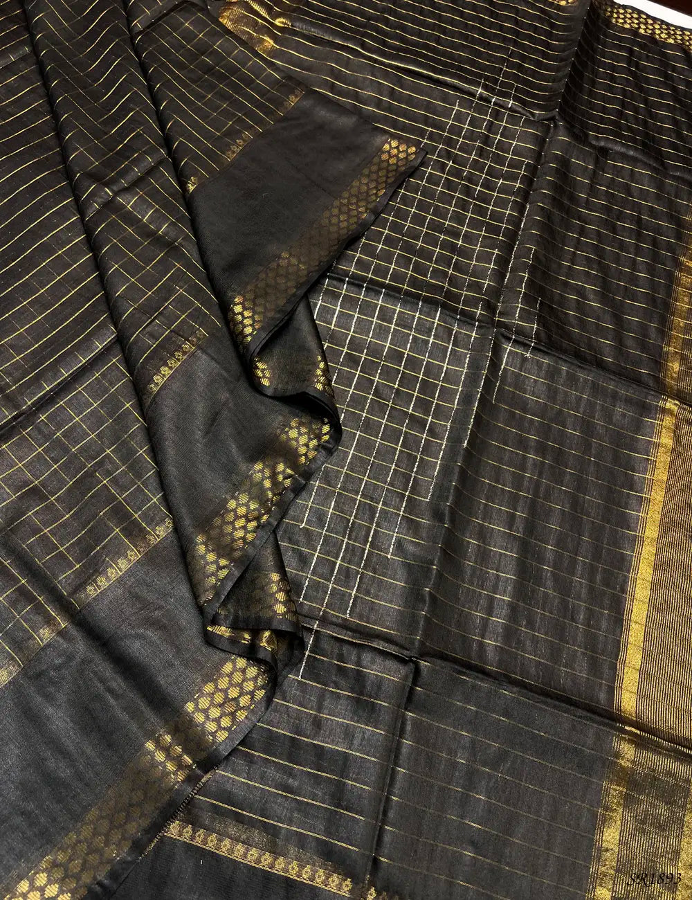 Black - Semi Tussar Saree Front View