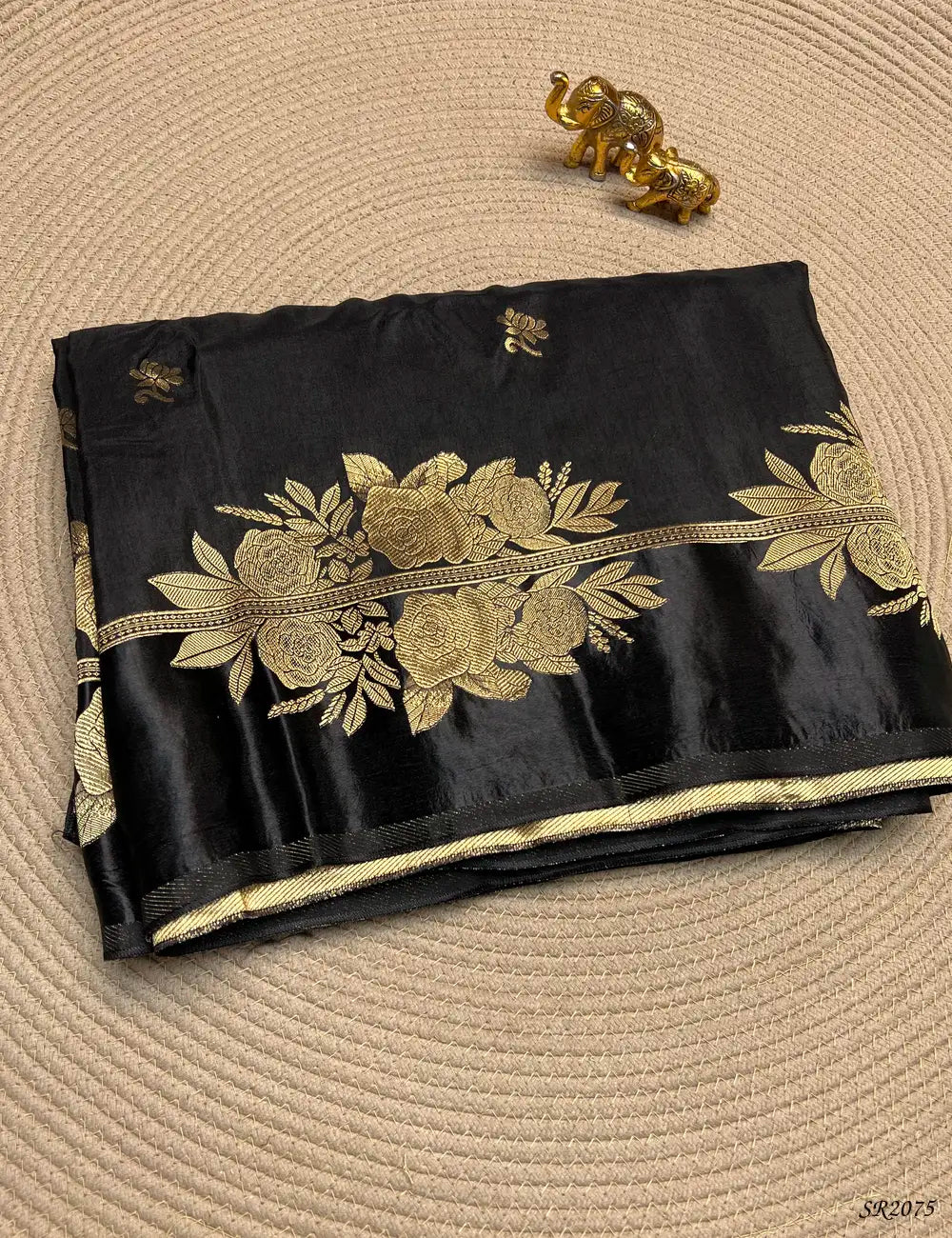 Black - Viscose Satin Saree Front View