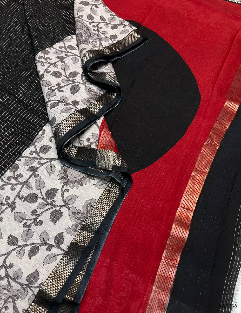 Black & White- Assam Silk Saree Pallu View