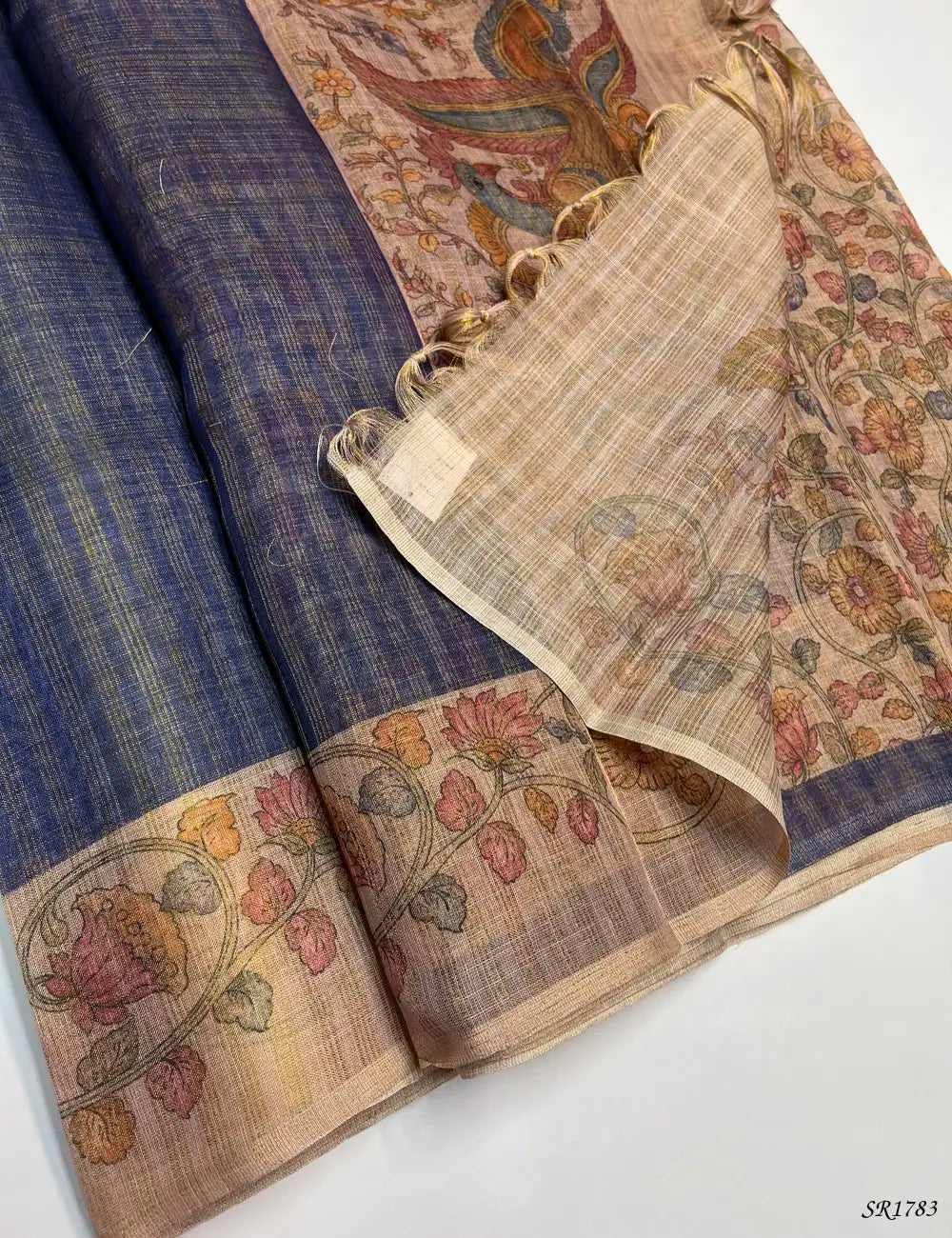 Blue & Cream - Semi Tussar Sarees -