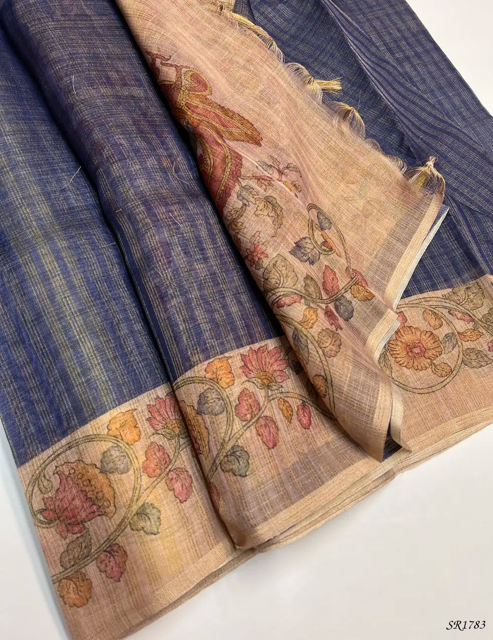 Blue & Cream - Semi Tussar Sarees Pallu View