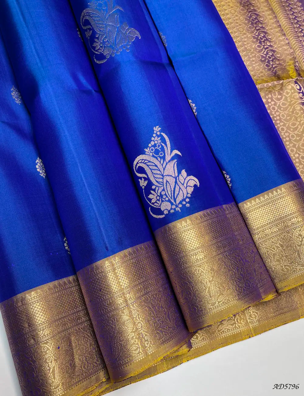 Blue & Golden - Kanchi Border Soft Silk Saree Front View