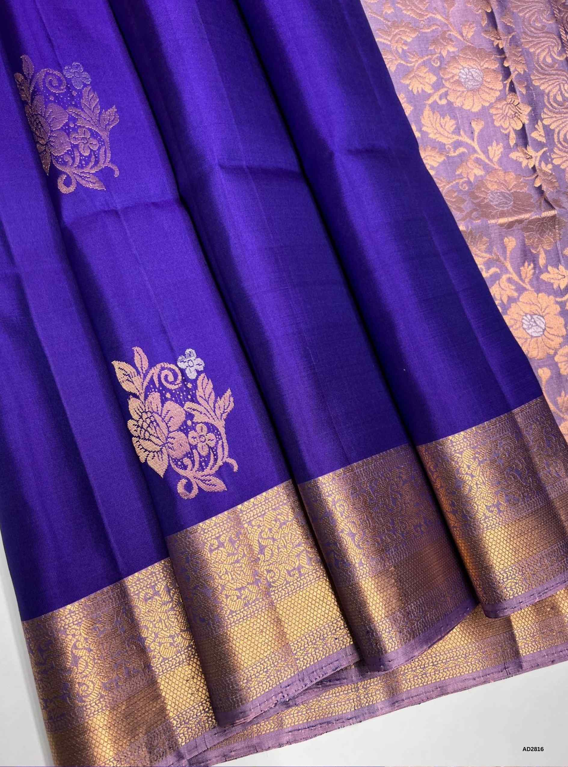 Soft Silk Saree in Blue body with Jacquard border design, Half Fine Gold Zari, Ikat handwoven motifs, 6.25m length including blouse.