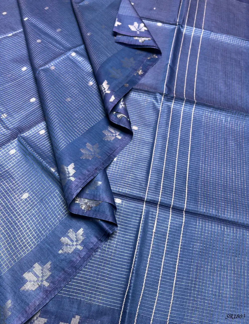 Blue - Moonga Silk Saree Front View