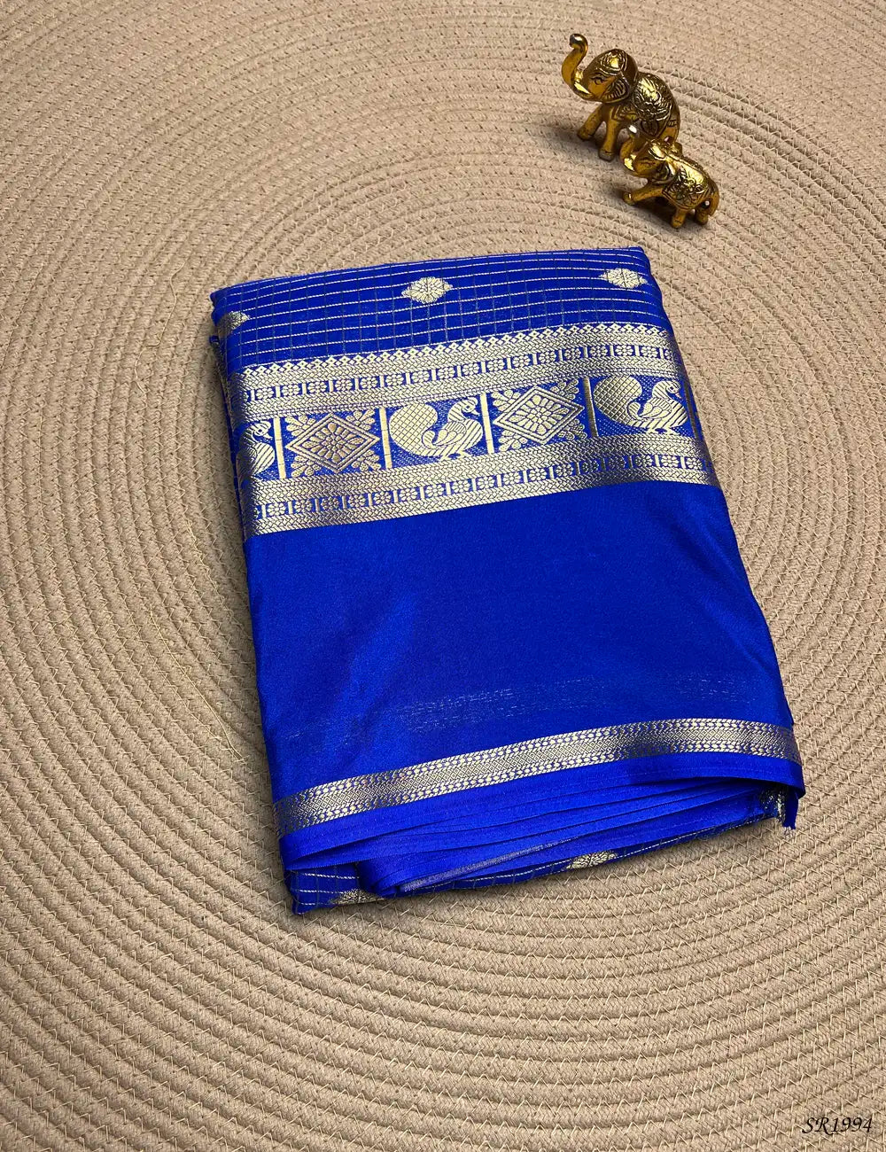 Blue - Mysore Crepe Saree Front View