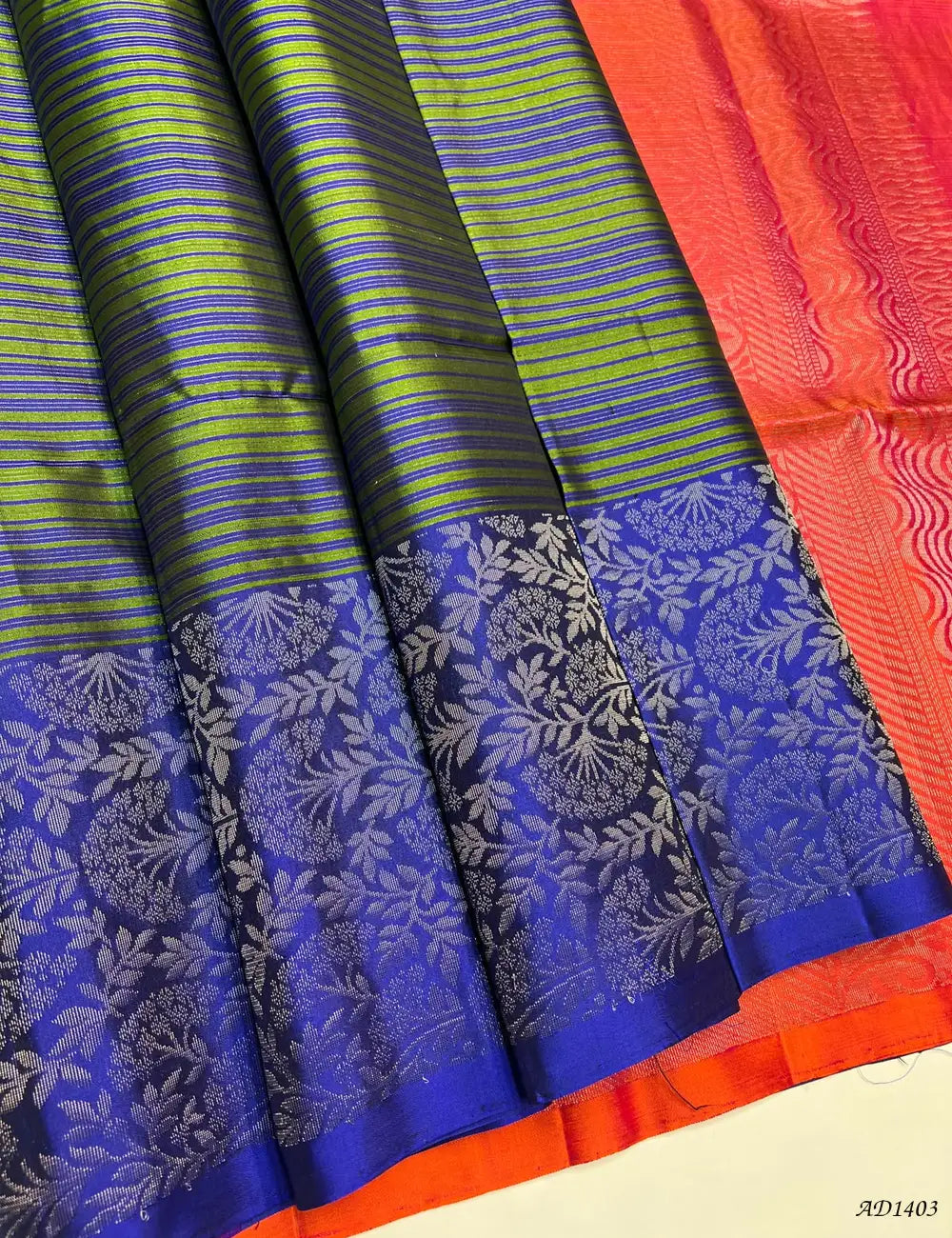 Blue & Orangish Pink - Soft Silk Saree Front View