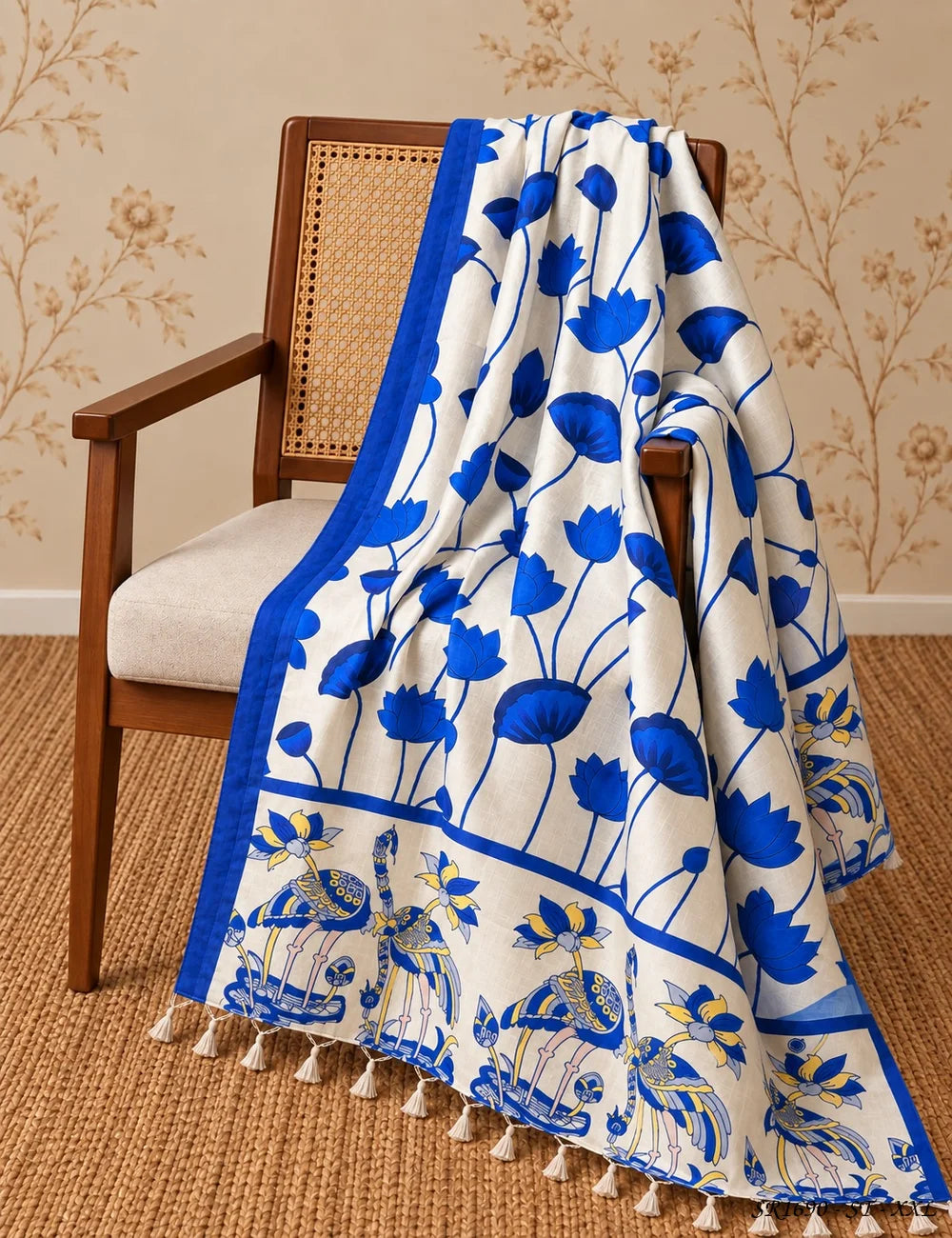 Blue -Raw Silk Stiched Suit 3 Pc Set -