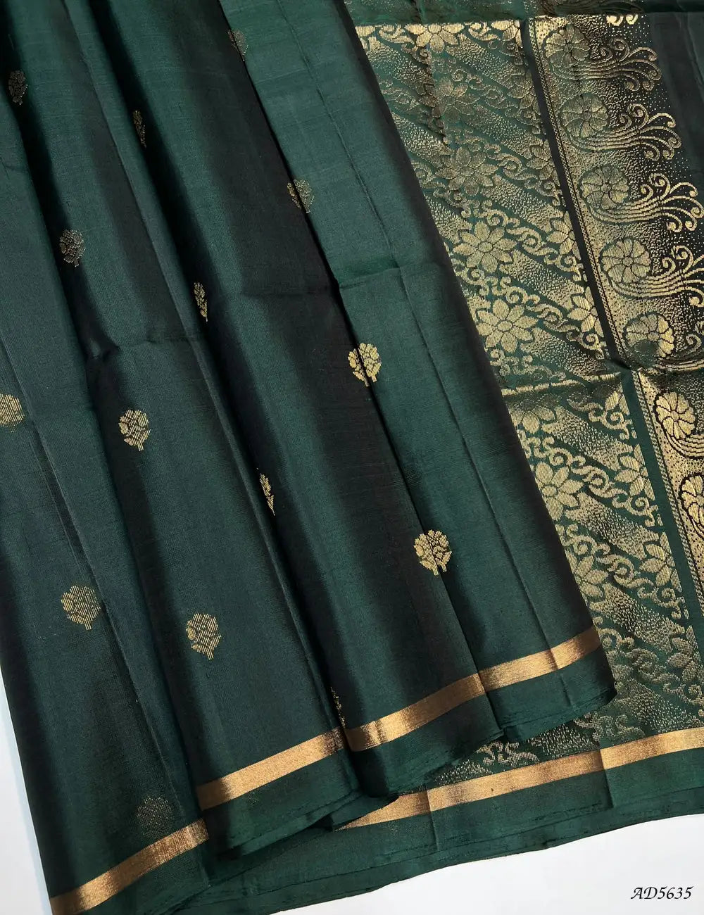Bottle Green - Soft Silk Saree Front View