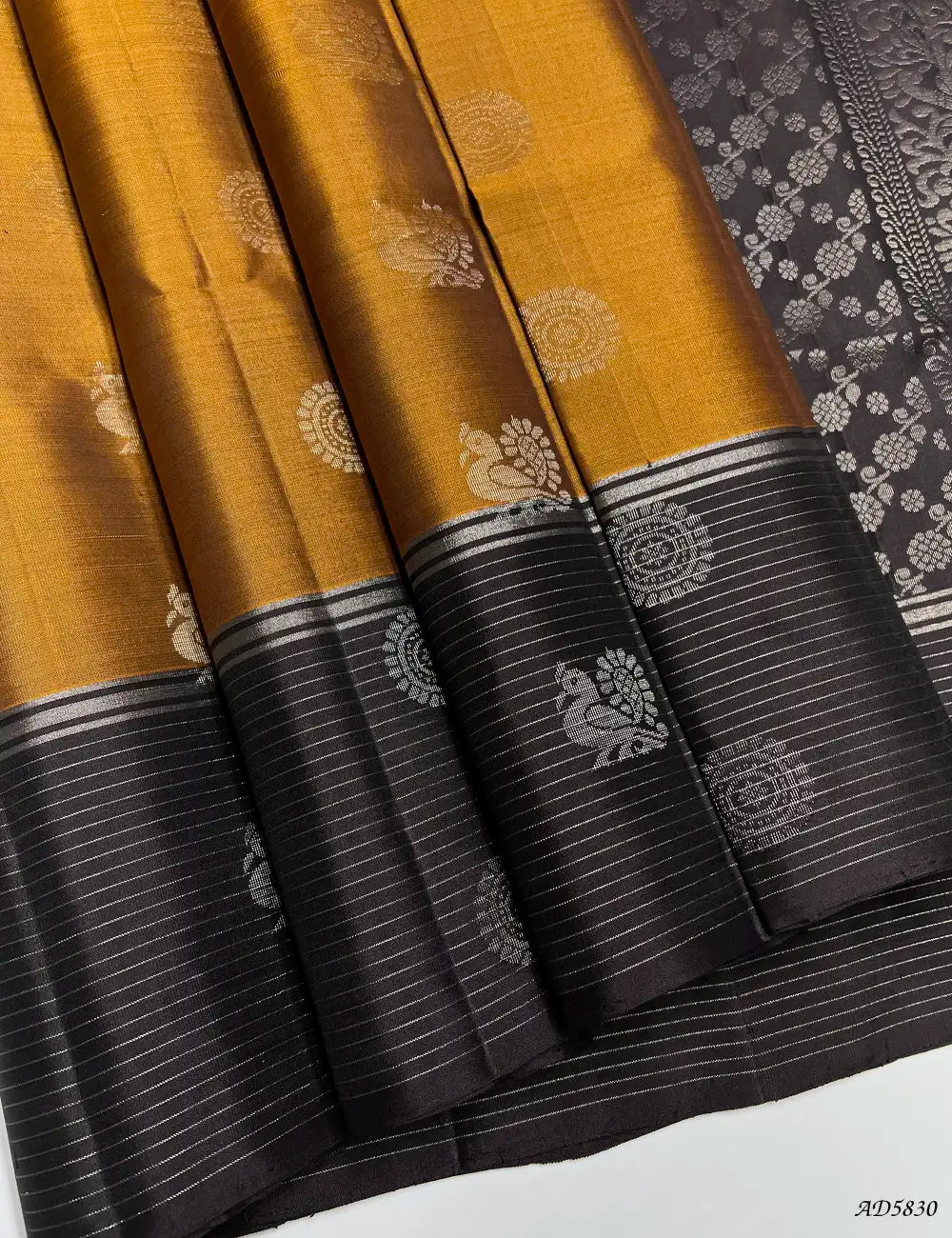Bronze & Coffee Brown - Soft Silk Saree Front View