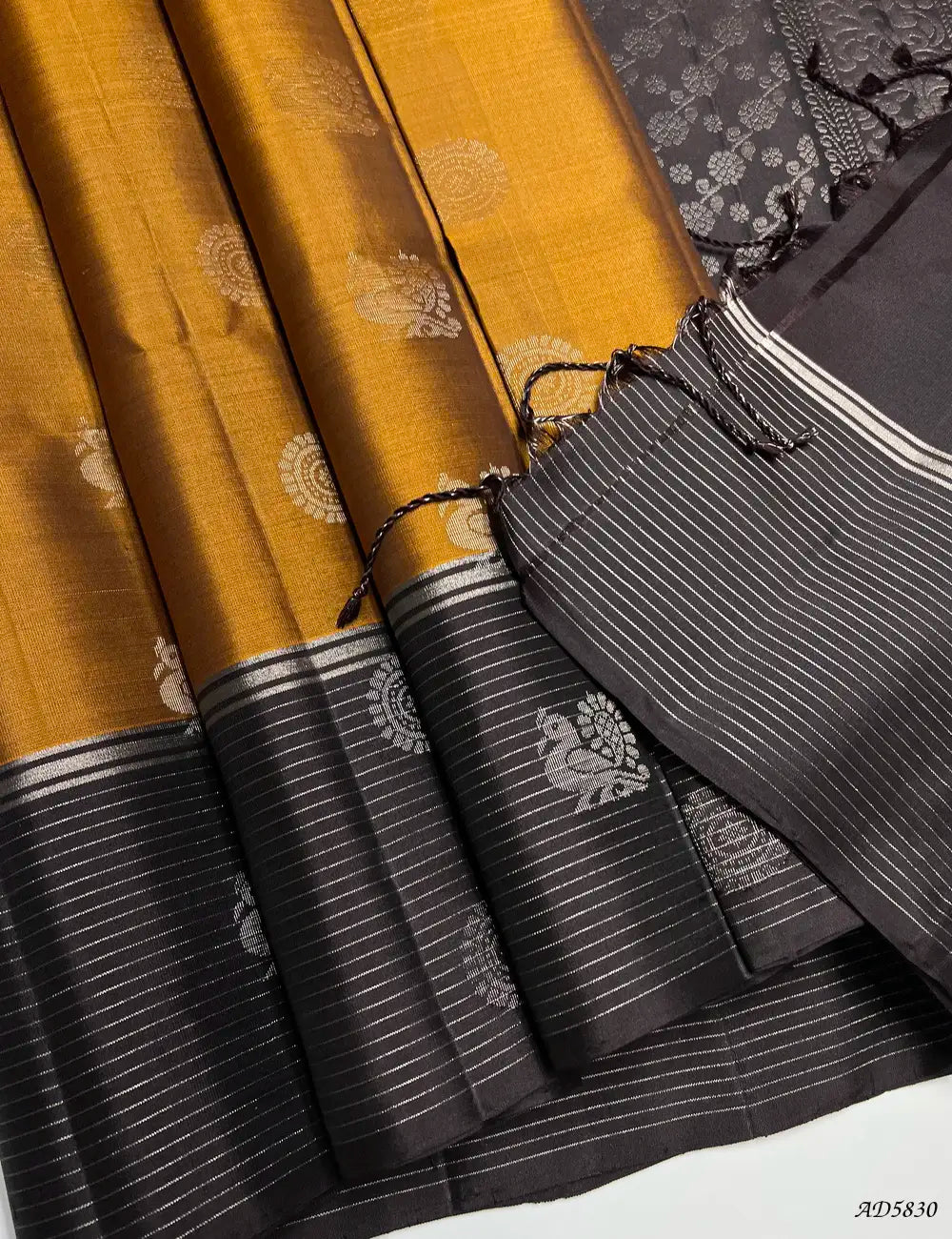 Bronze & Coffee Brown - Soft Silk Saree Pallu View