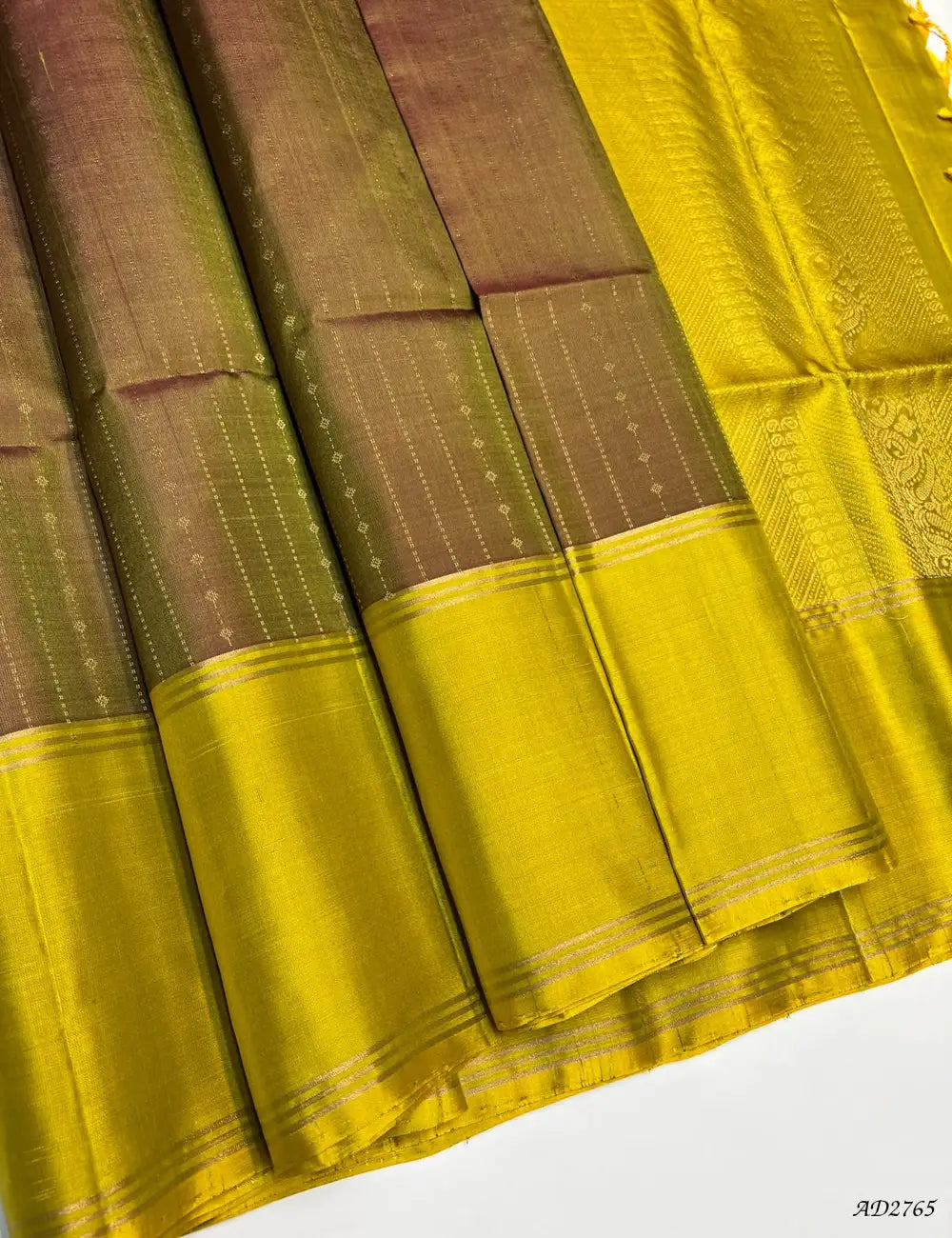 Brown & Yellow - Soft Silk Saree Front View