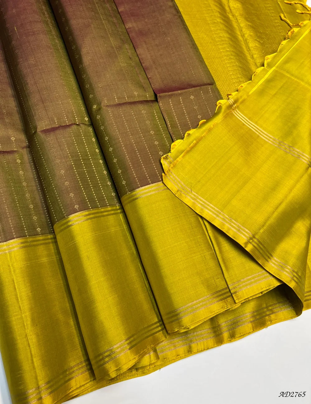 Brown & Yellow - Soft Silk Saree Pallu View
