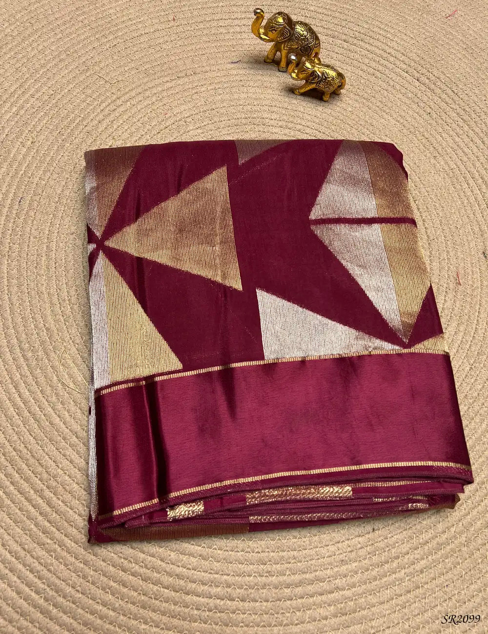 Burgundy - Satin Silk Saree Front View