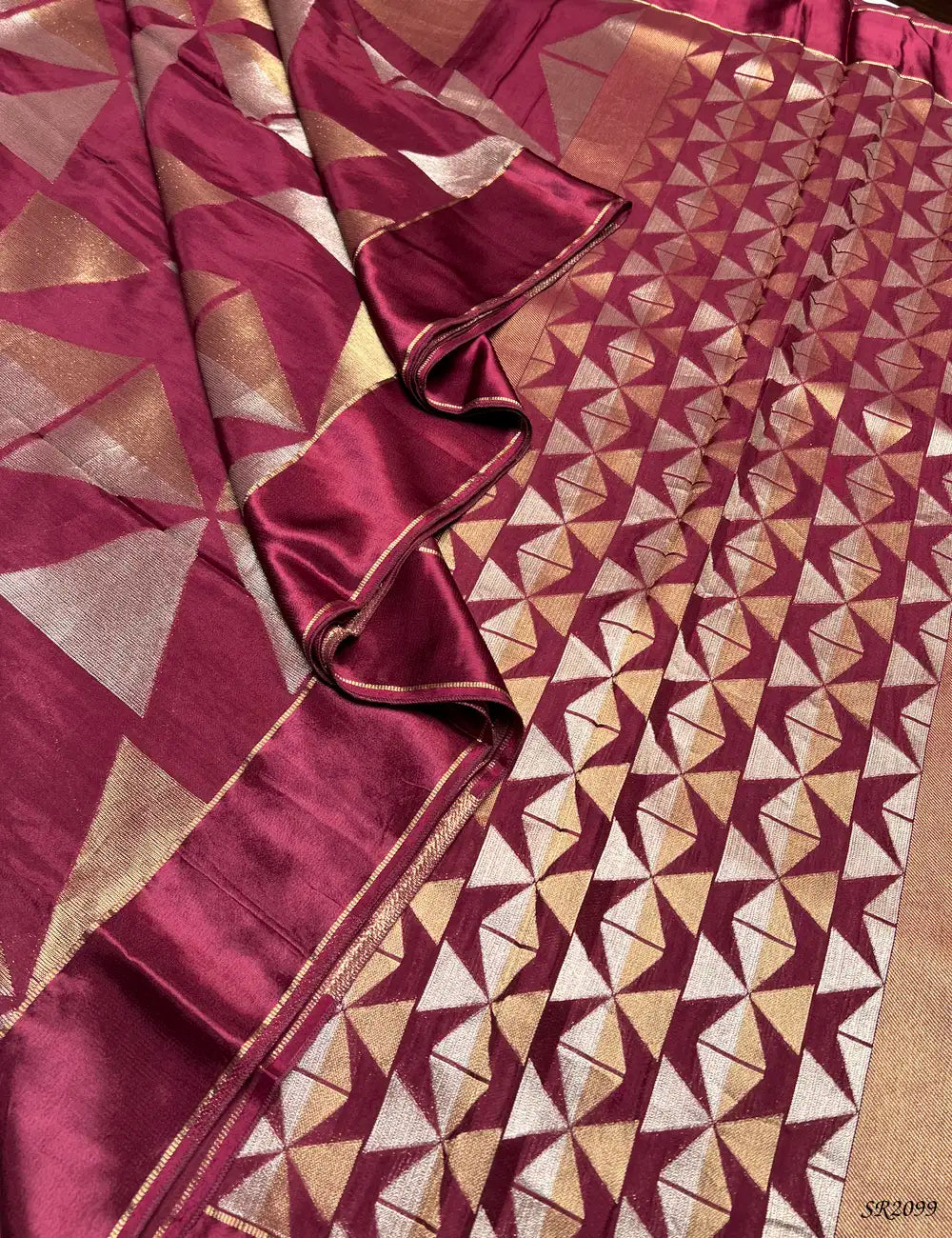Burgundy - Satin Silk Saree Pallu View