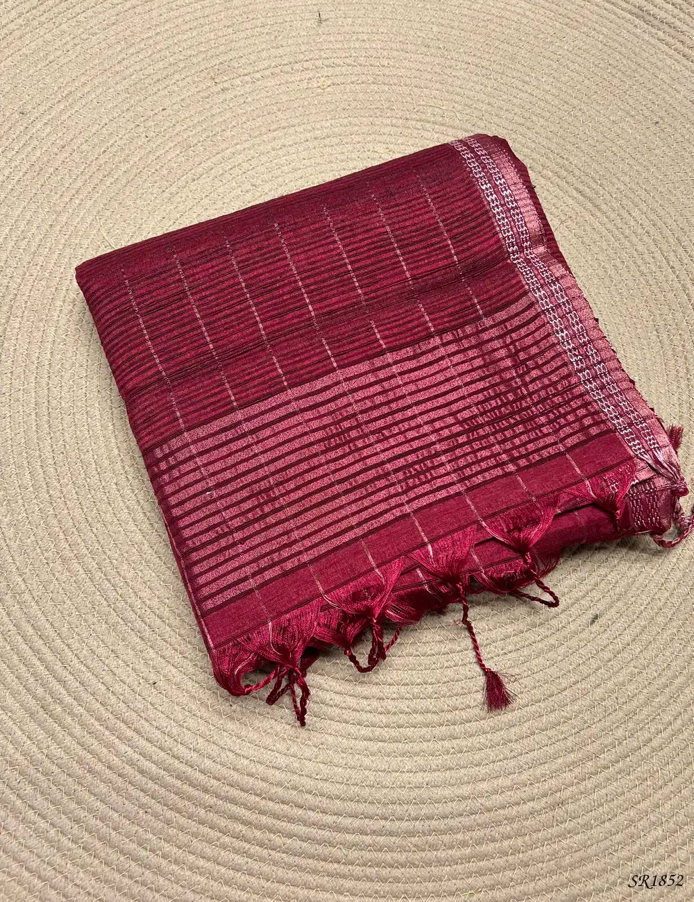 Cherry Red - Checks Tussar Silk Saree Front View