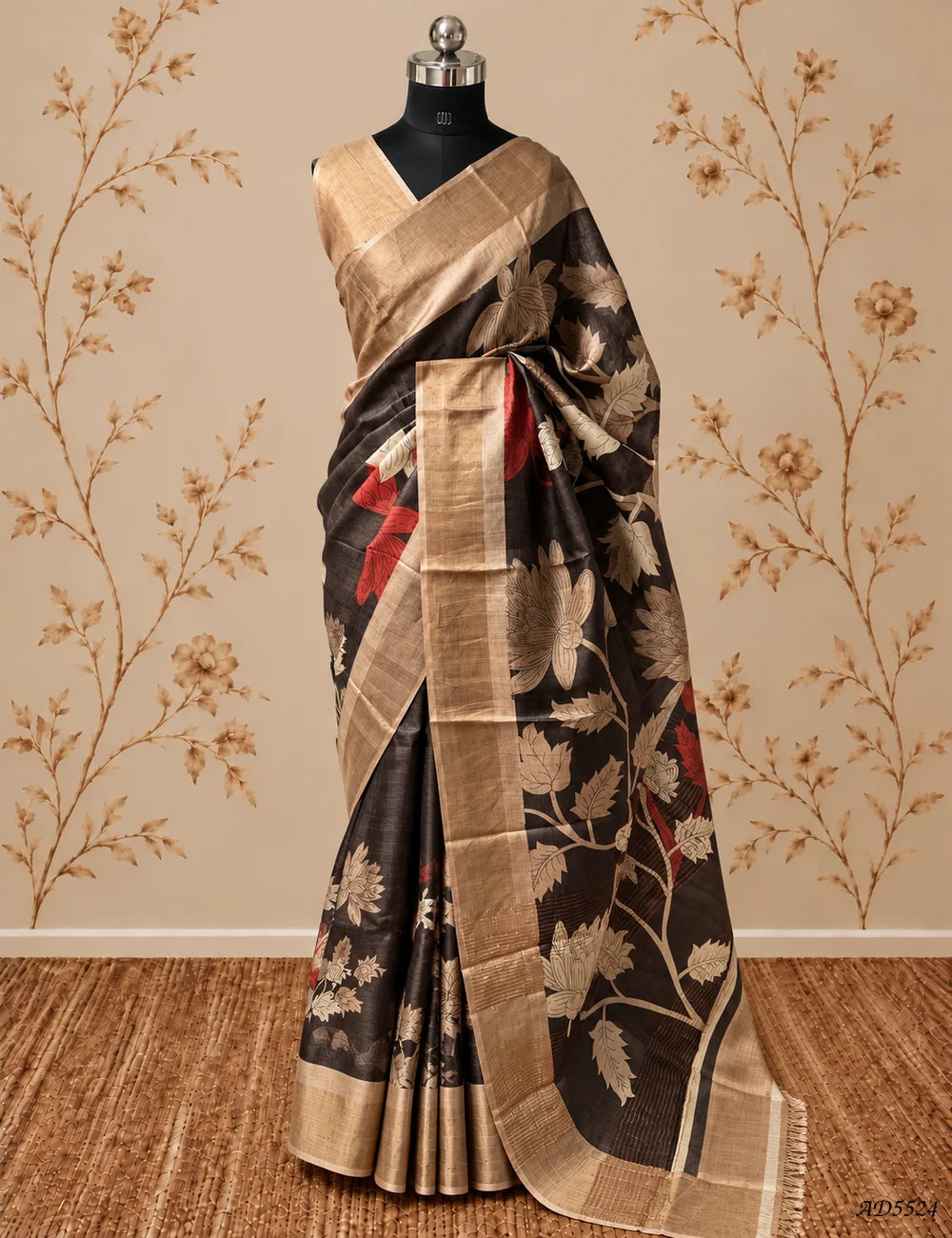 Chocolate & Cream - Pure Desi Tussar Saree Front View