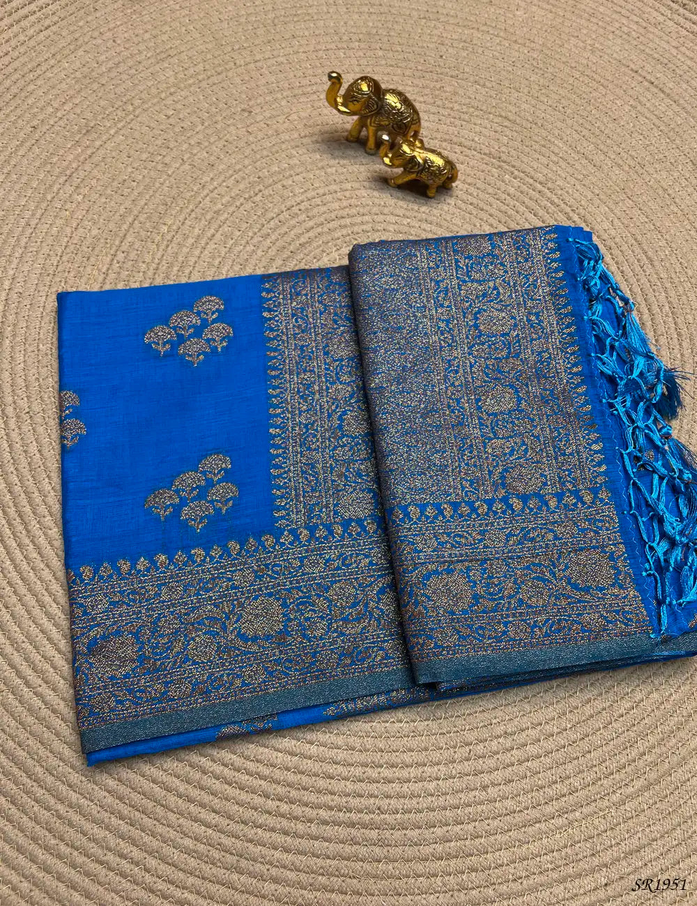 Cobalt Blue - Semi Raw Silk Saree Front View