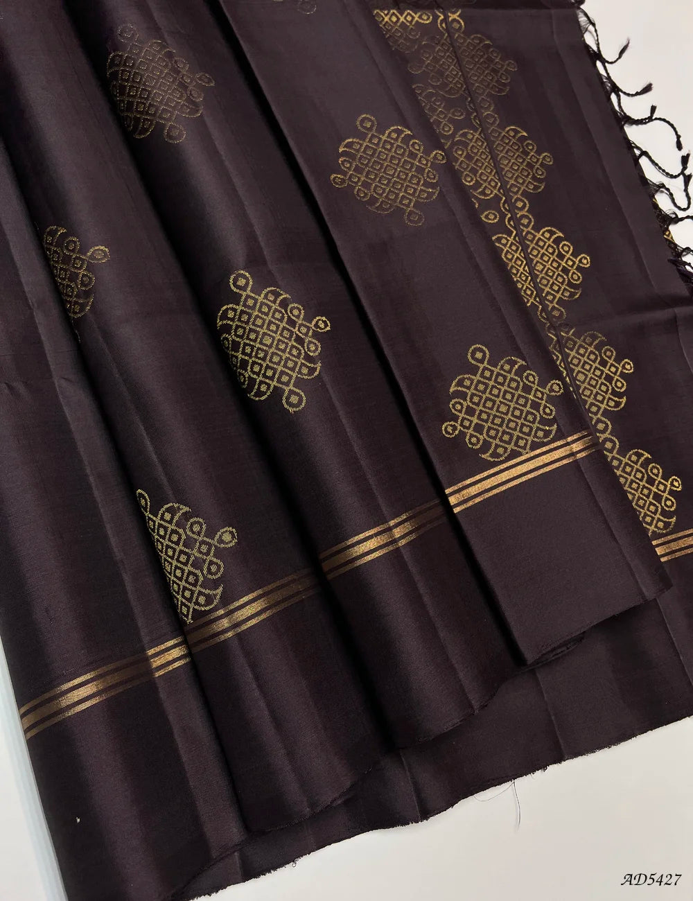 Coffee Brown - Kolam Soft Silk Saree Front View