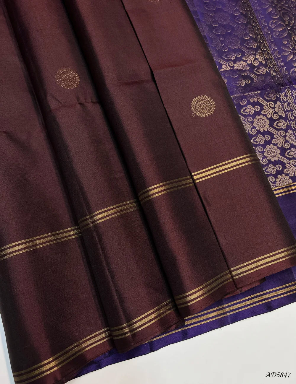 Coffee Brown & Purple - Soft Silk Saree Front View