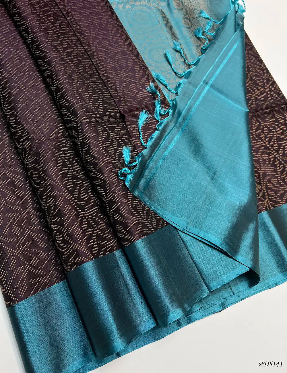 Coffee Brown & Teal - Soft Silk Bridal Saree Pallu View
