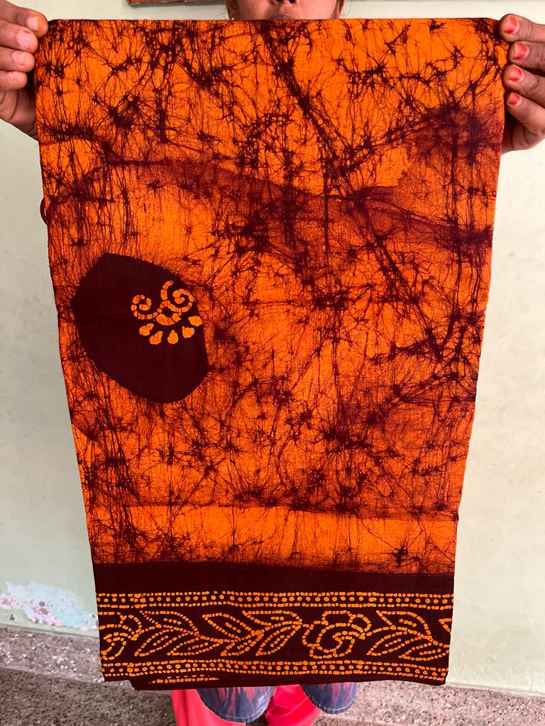 ORANGE & BROWN - PURE COTTON SAREE