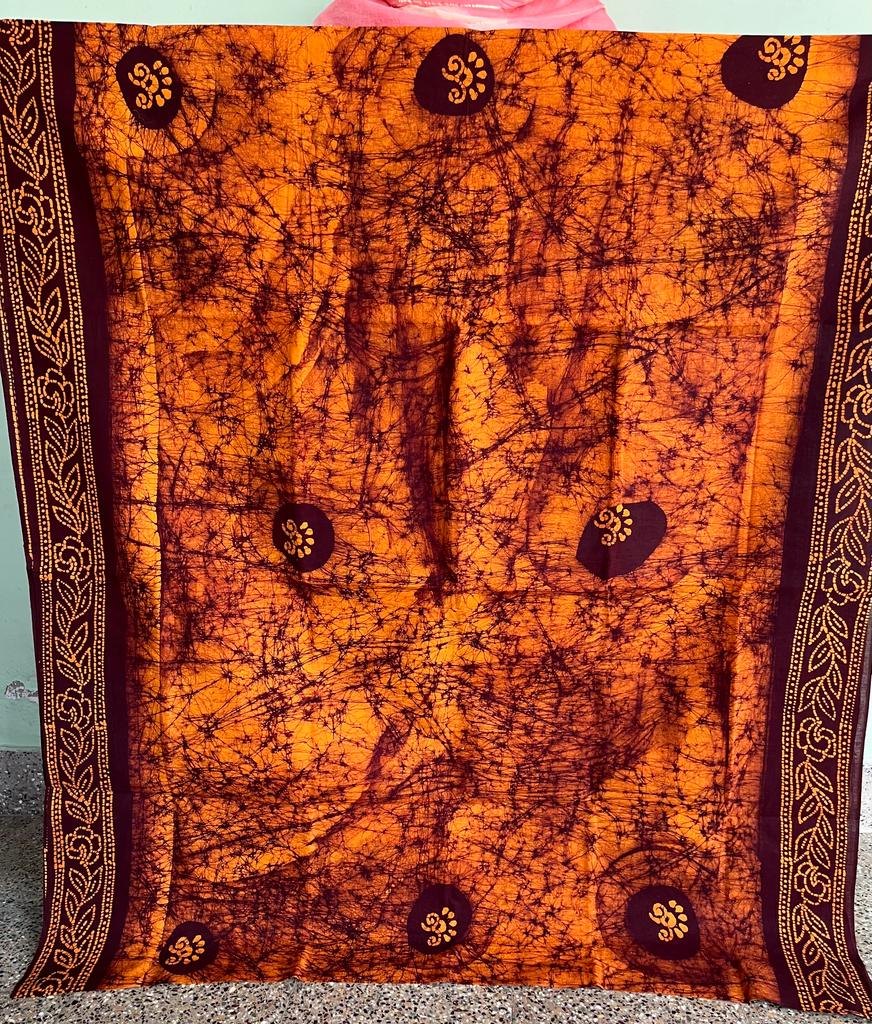 ORANGE & BROWN - PURE COTTON SAREE