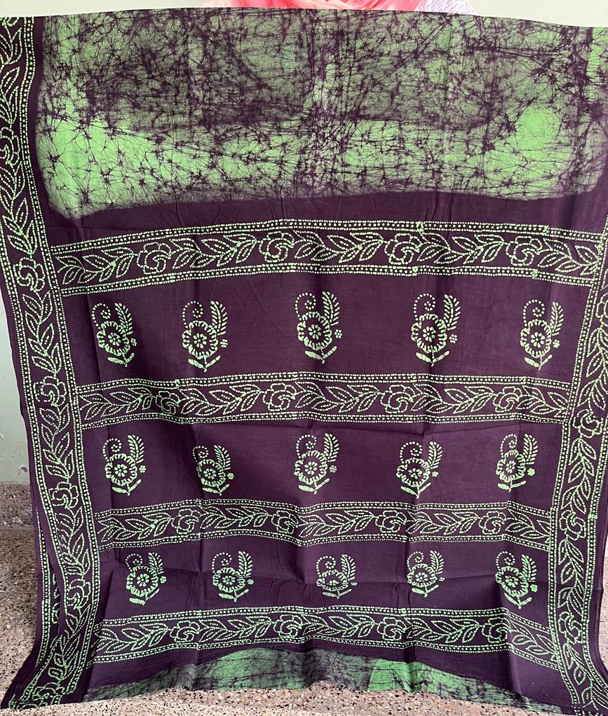 PISTA GREEN & BROWN - PURE COTTON SAREE