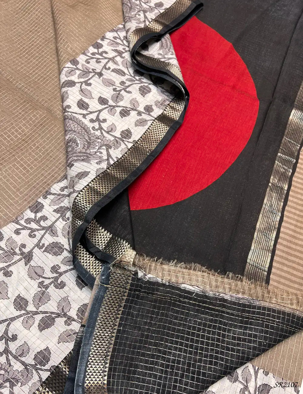 Cream & Black - Assam Silk Saree -