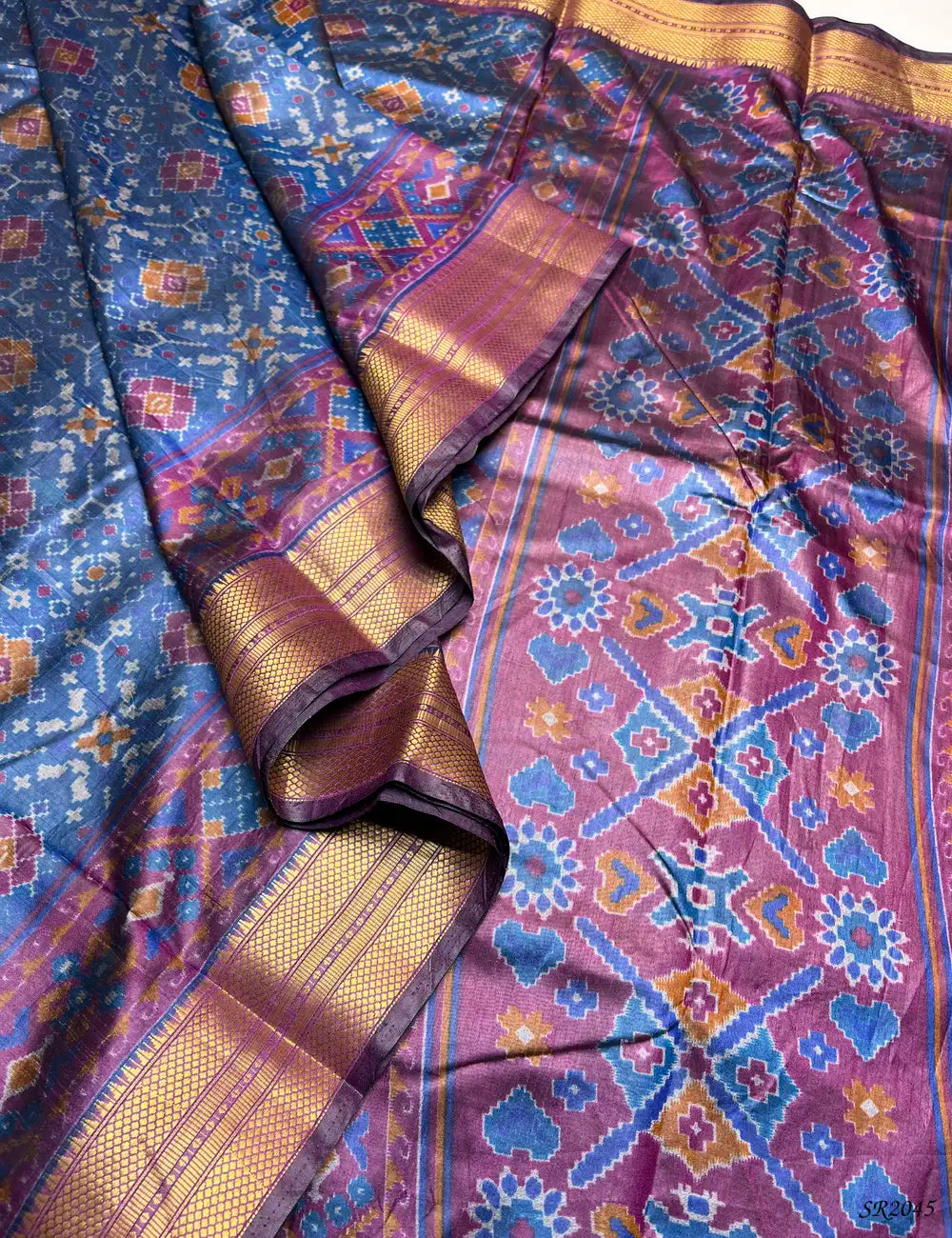 Dark Blue - Semi Patola Saree Pallu View