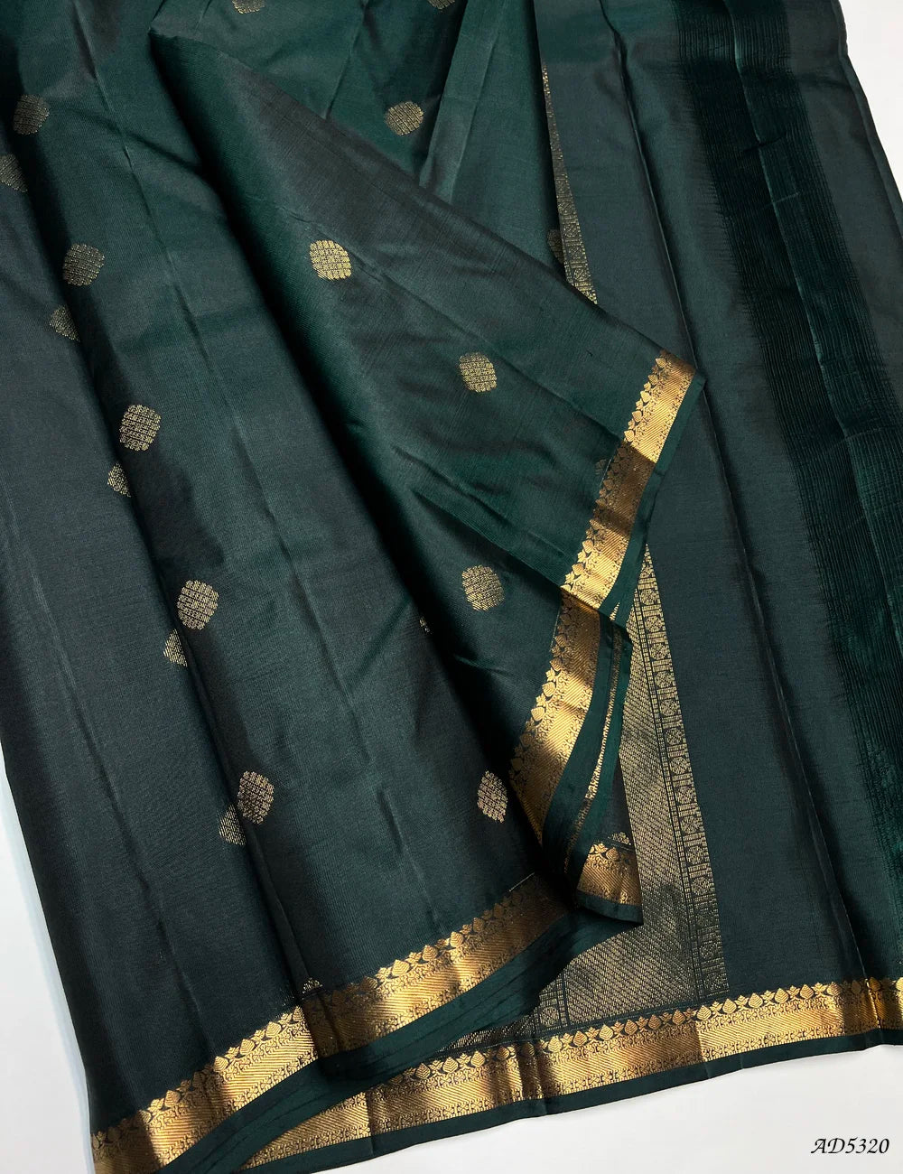 Dark Green - Kanchi Border Soft Silk Saree Front View