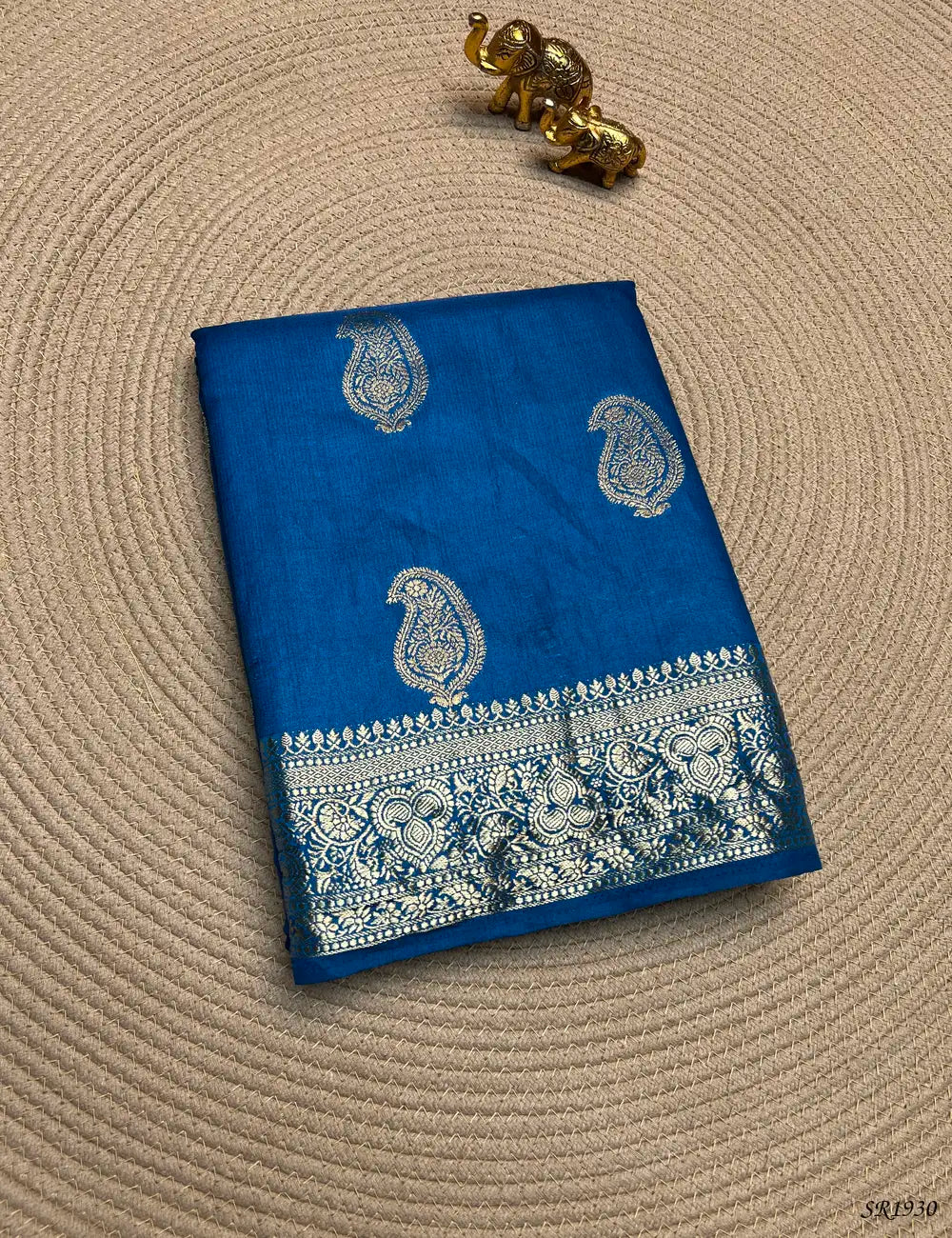 Dark Sulphate Blue - Semi Banaras Saree Front View