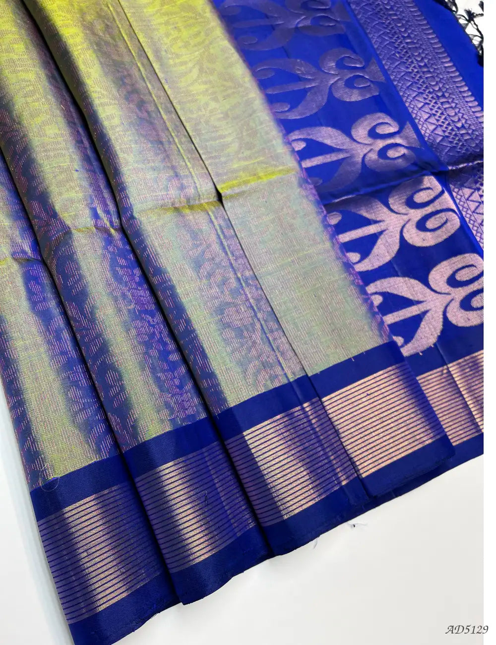 Dual Tone Green & Navy  Blue - Soft Silk Bridal Saree Front View