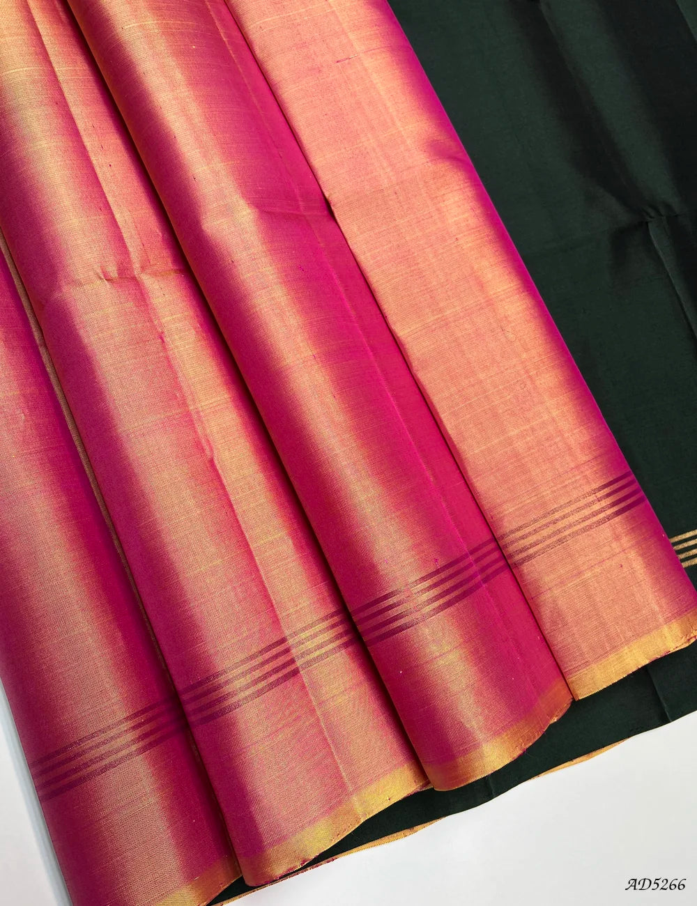 Dual Tone Pink & Dark Green - Contrast Plain Soft Silk Saree Front View