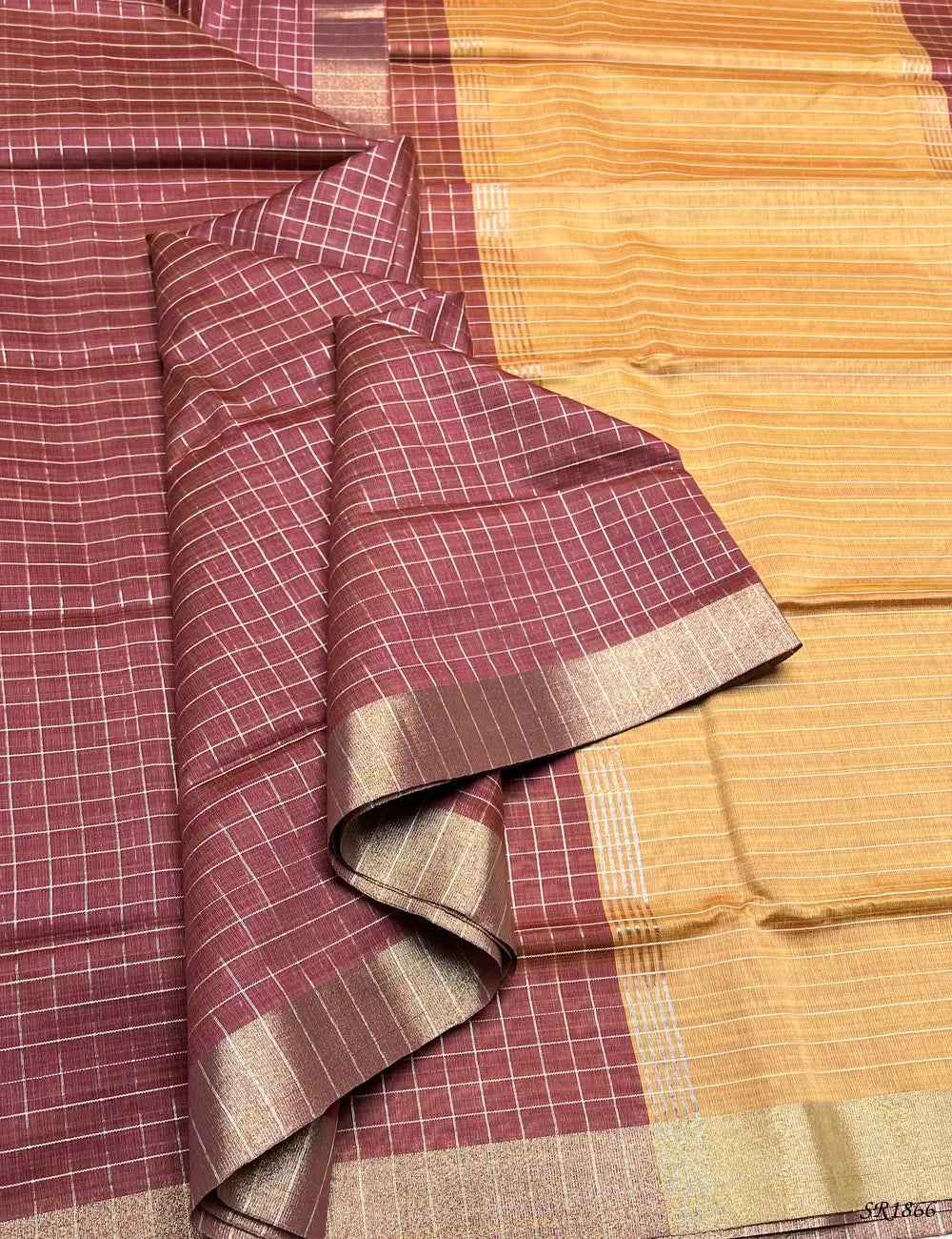 Dusky Pink & Peach - Fancy Semi Tussar Saree Front View
