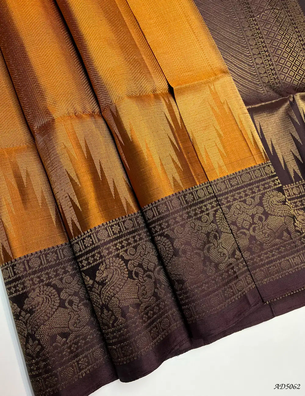 Fenugreek & Burgundy - Full Brocade Soft Silk Saree Front View