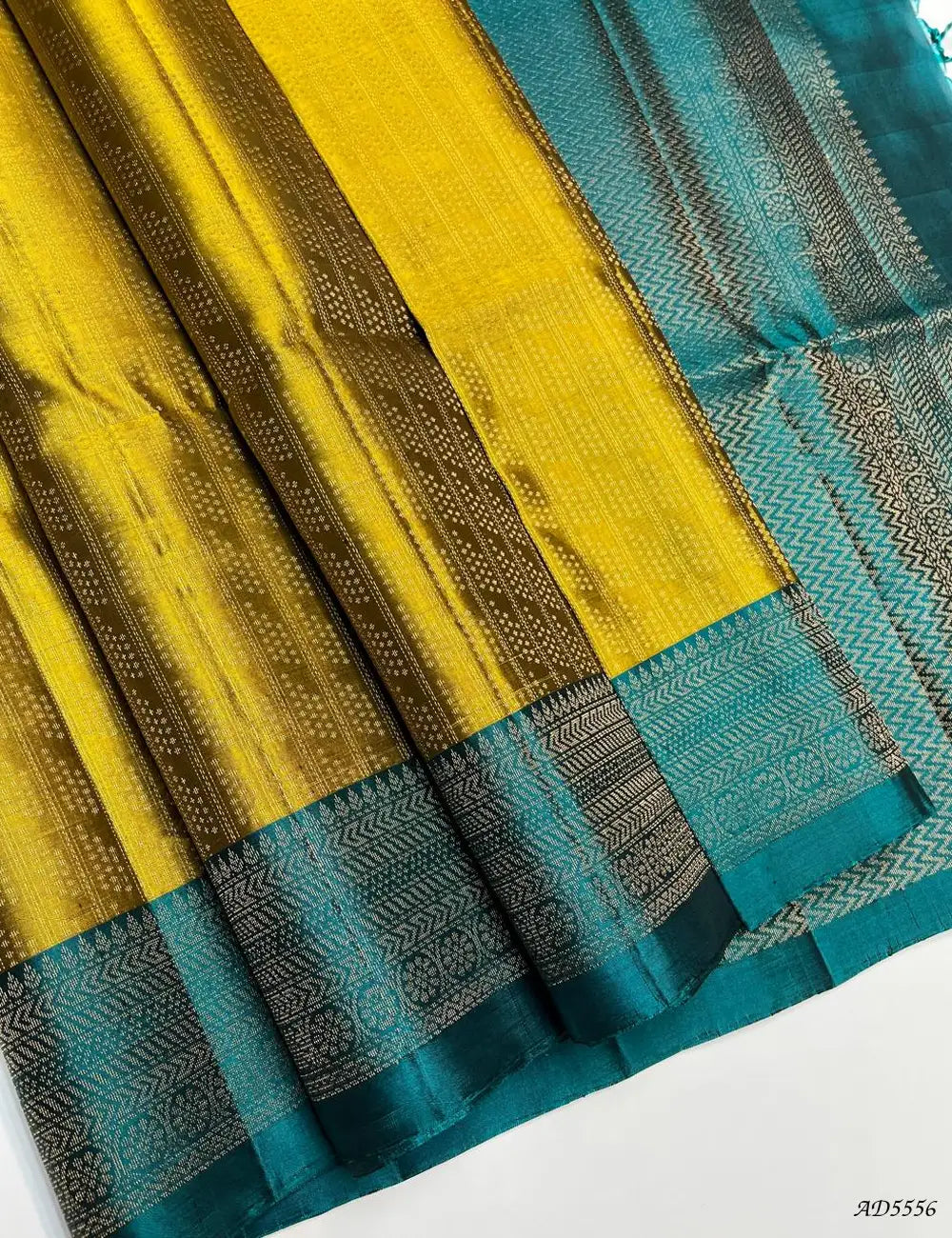 Fenugreek & Emeraled Green - Full brocade Soft Silk Saree Front View