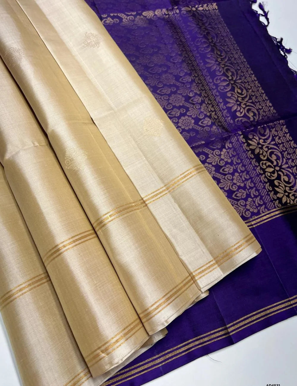 Ivory & Purple - Soft Silk Saree