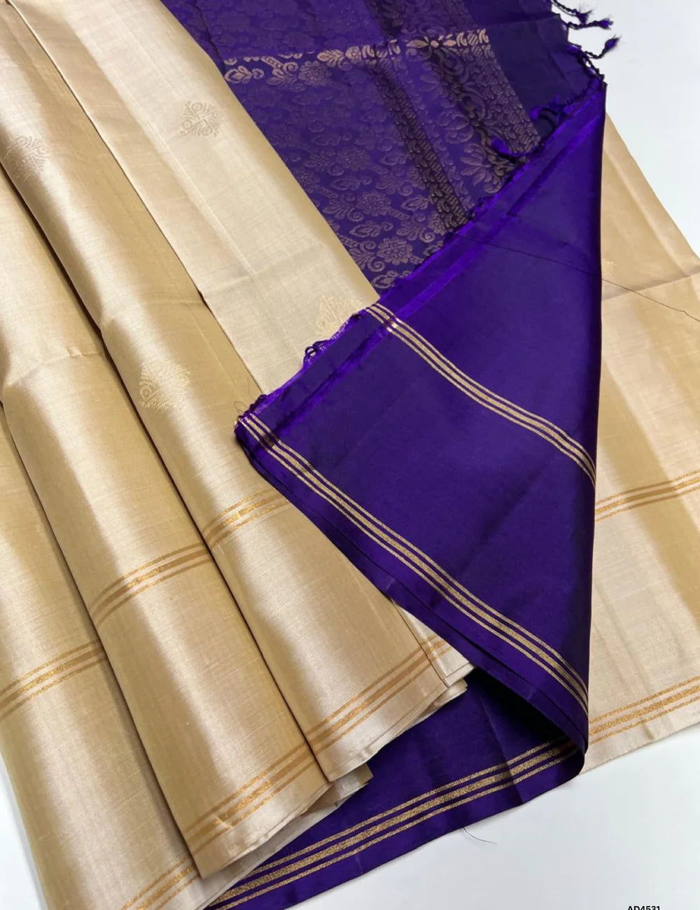 Ivory & Purple - Soft Silk Saree