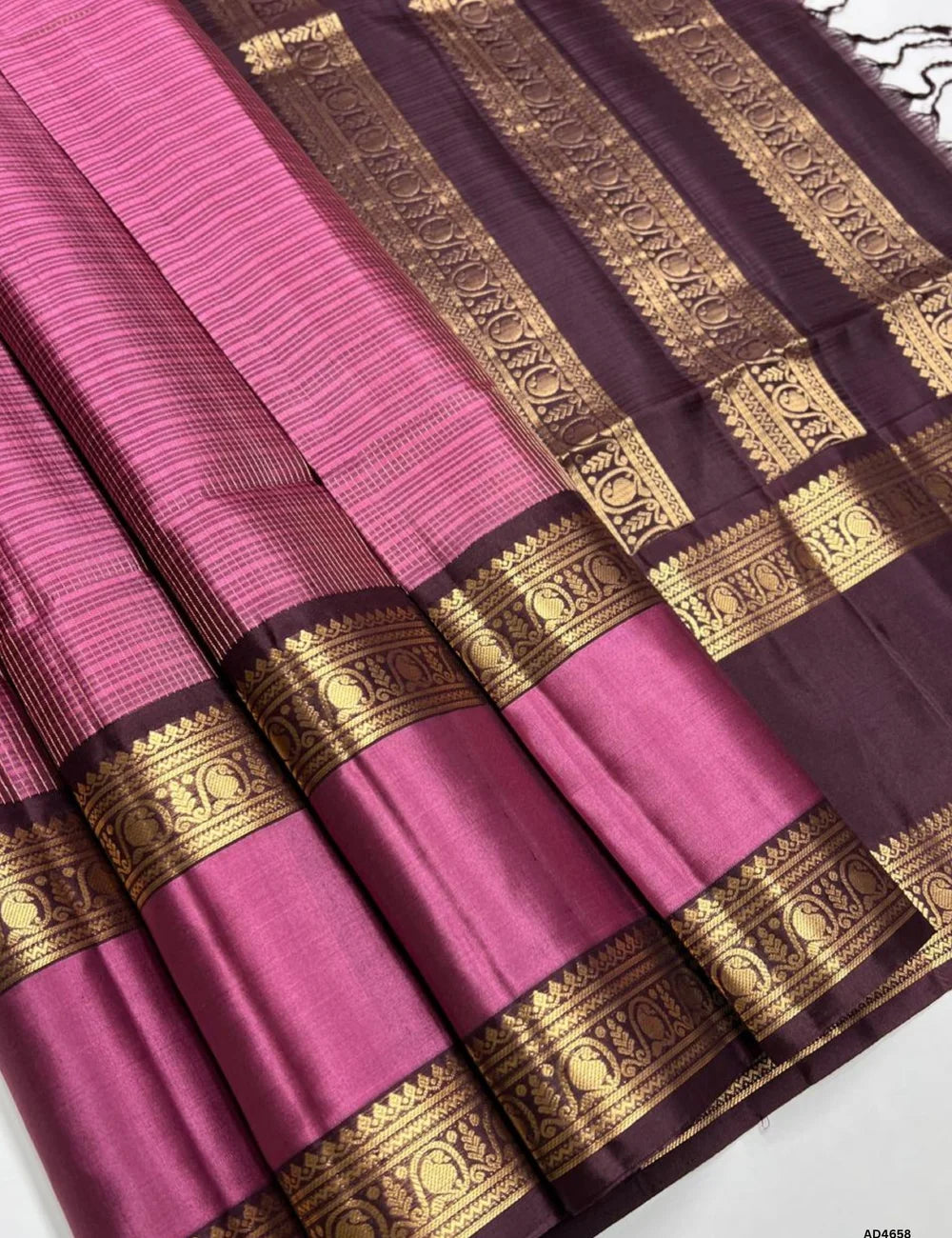 Mulberry & Coffee Brown -  Checkerd Retta Pet Border Soft Silk Saree
