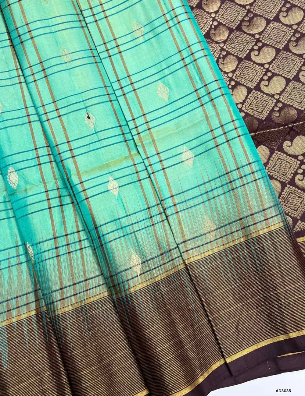 Mint Green & Coffee Brown  - Soft Silk Saree