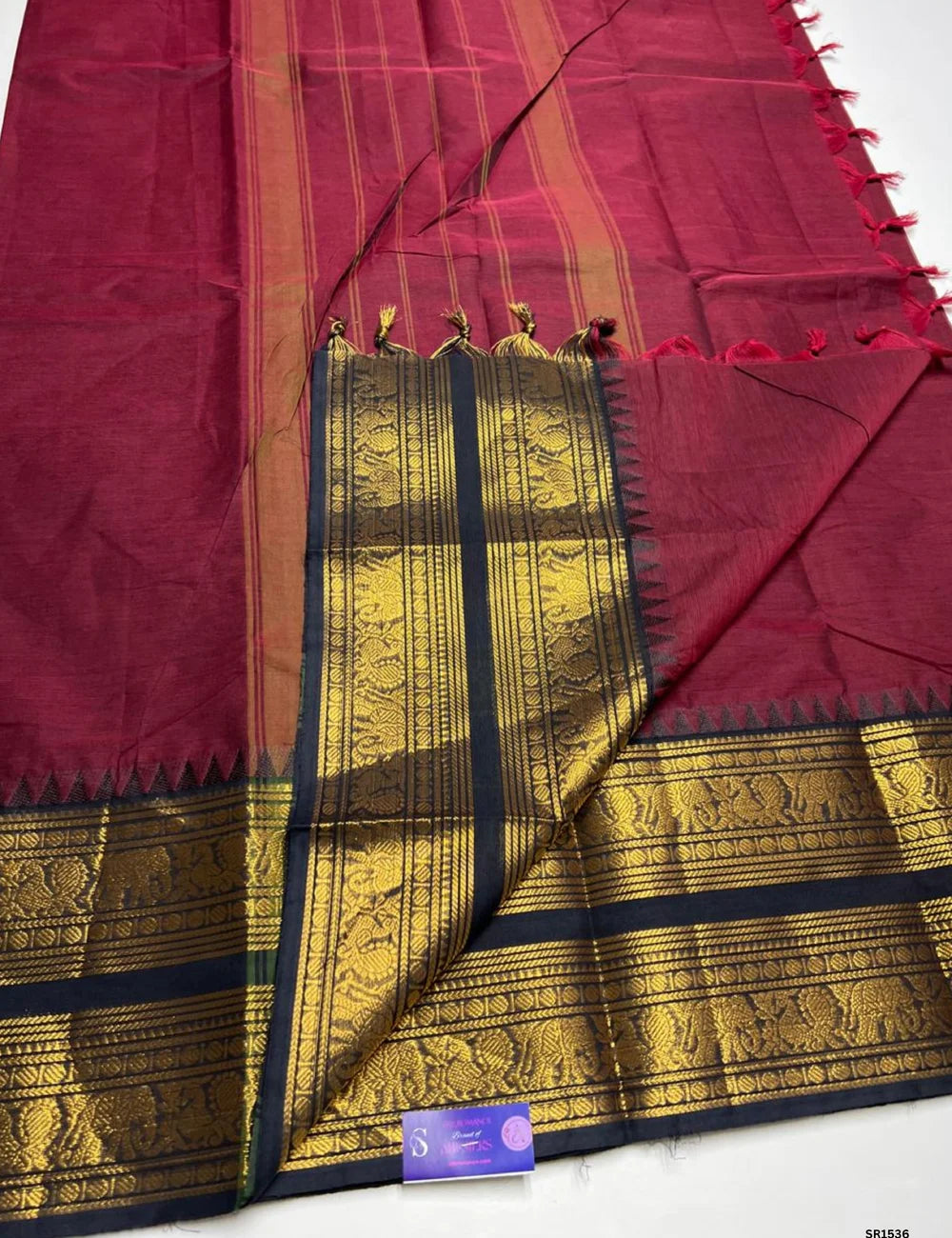 Maroon & Black - Kanchi Cotton Saree