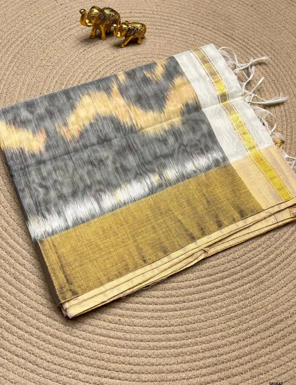 Half White & Black -Ikkat Kotta Cotton Saree