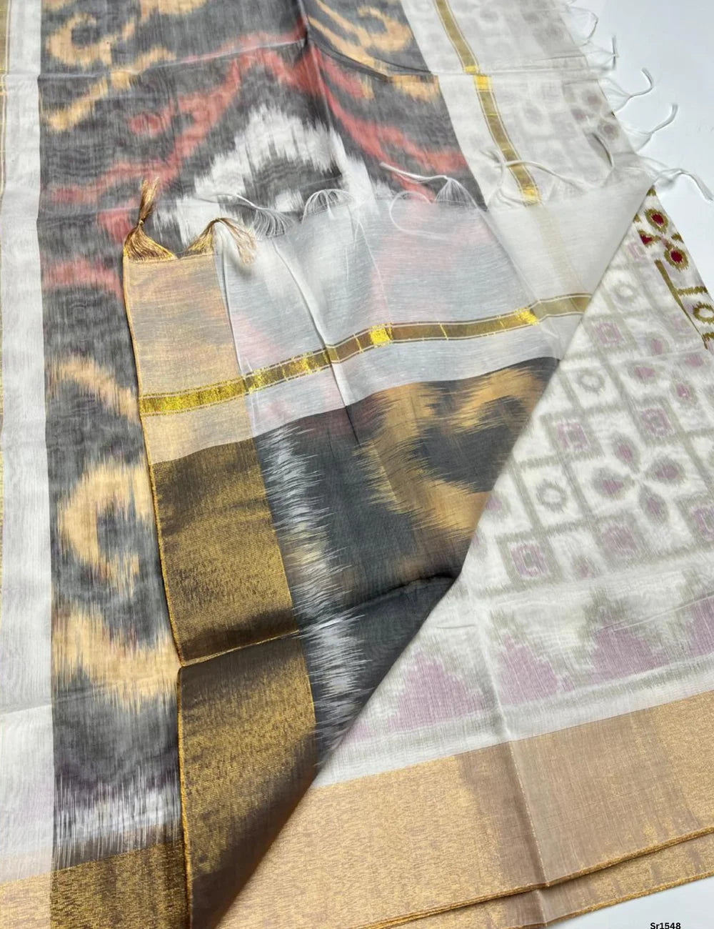 Half White & Black -Ikkat Kotta Cotton Saree