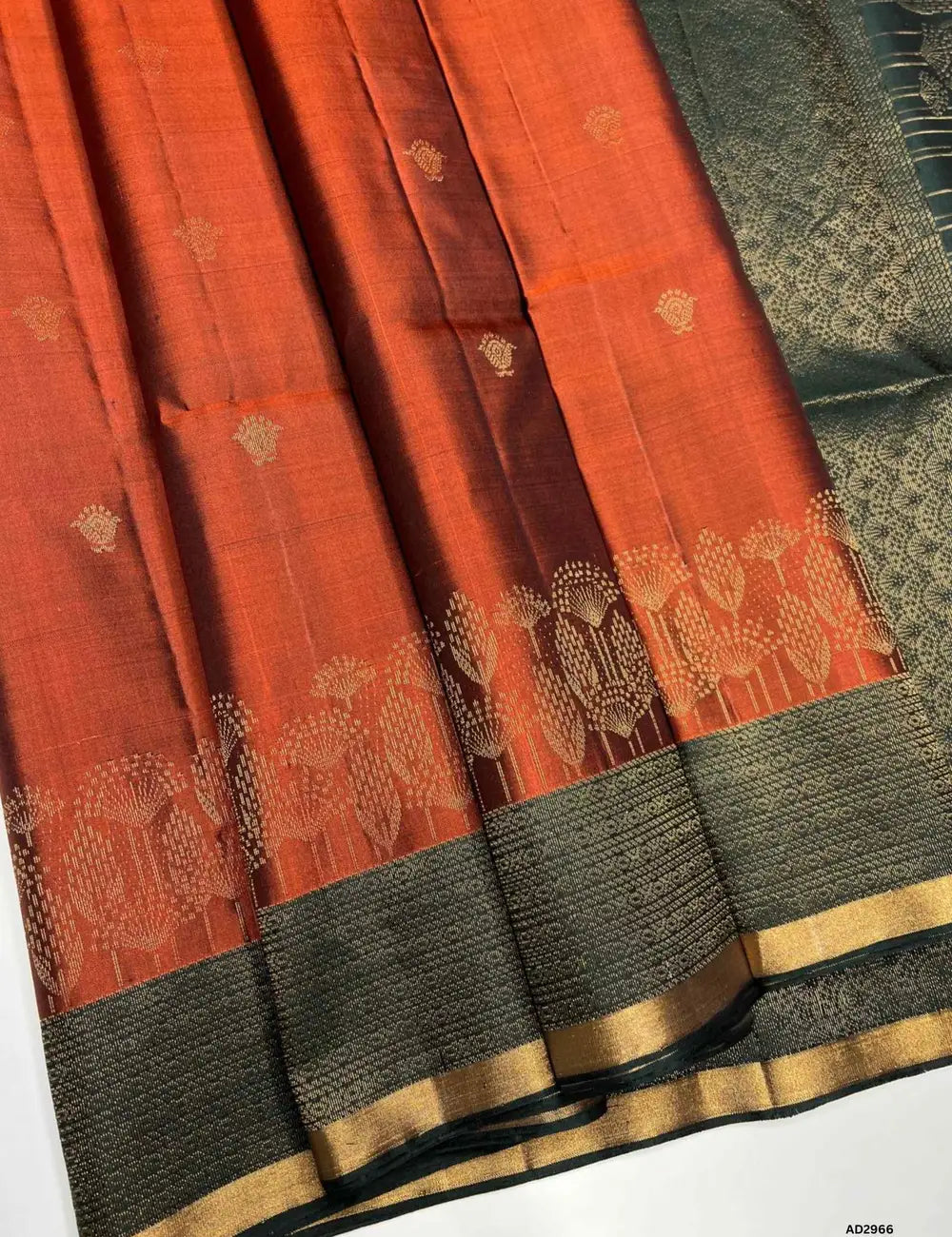 Brown & Dark Green - Soft Silk Saree