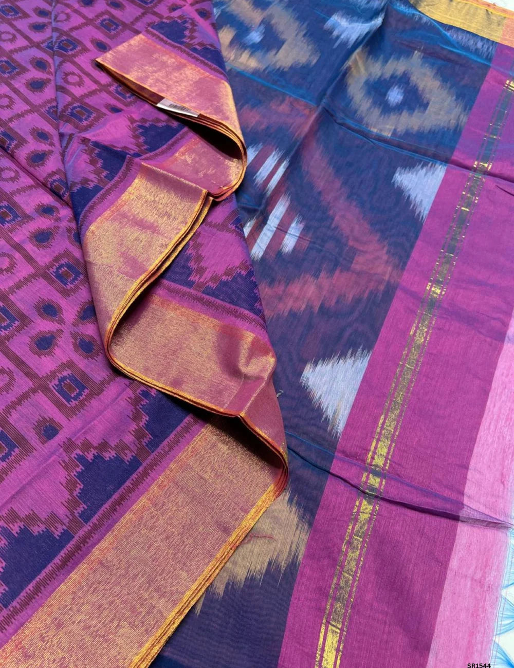 Magenta & Navy Blue - Ikkat Kotta Cotton Saree
